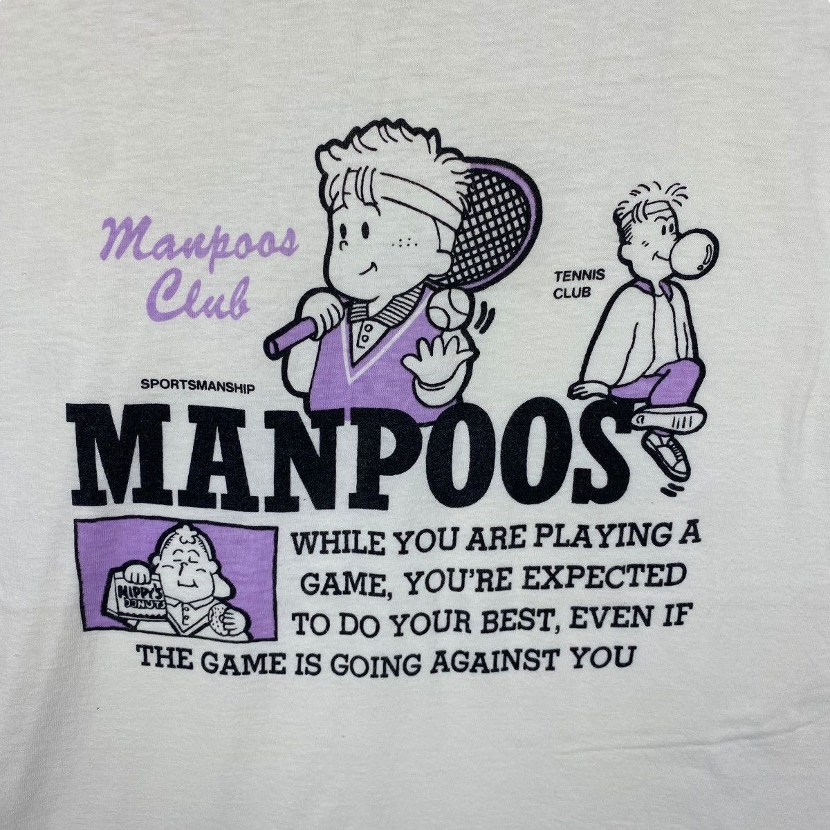 Vintage Vintage 80's MANPOOS Sportsmanship Graphic Tee Shirt Size US M / EU 48-50 / 2 - 2 Thumbnail