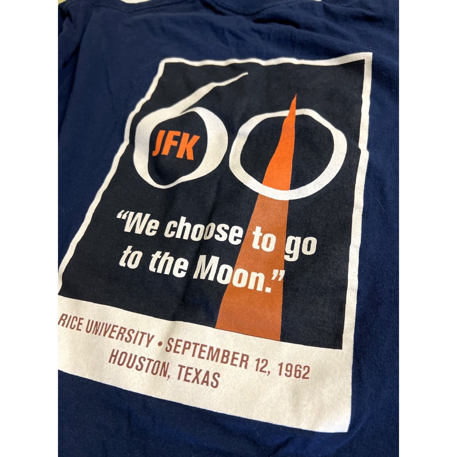 Gildan Mens 2XL Gildan T-Shirt Short Sleeve Crew Neck Moon Theme Blue 60th Anniversary JFK Rice University Speach (Speech) Mens Size US XXL / EU 58 / 5 - 7 Thumbnail