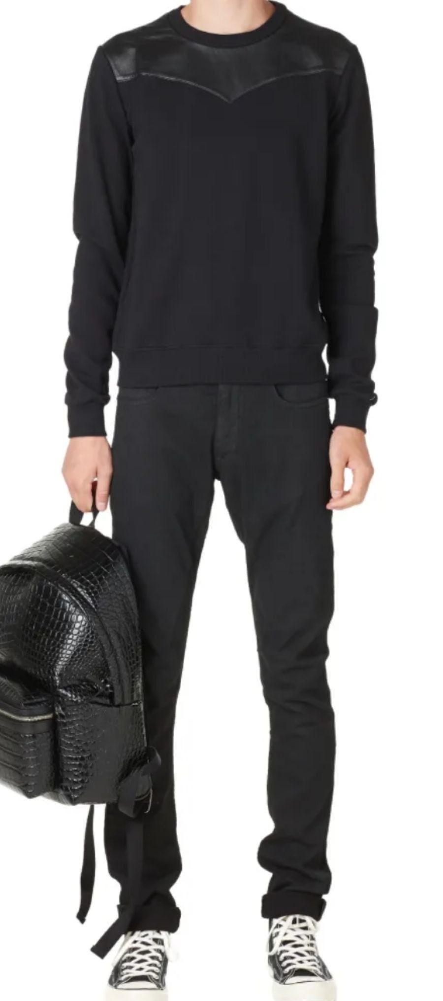 Hedi Slimane × Yves Saint Laurent Leather paneled crewneck sweatshirt Size L / US 10 / IT 46 - 9 Thumbnail