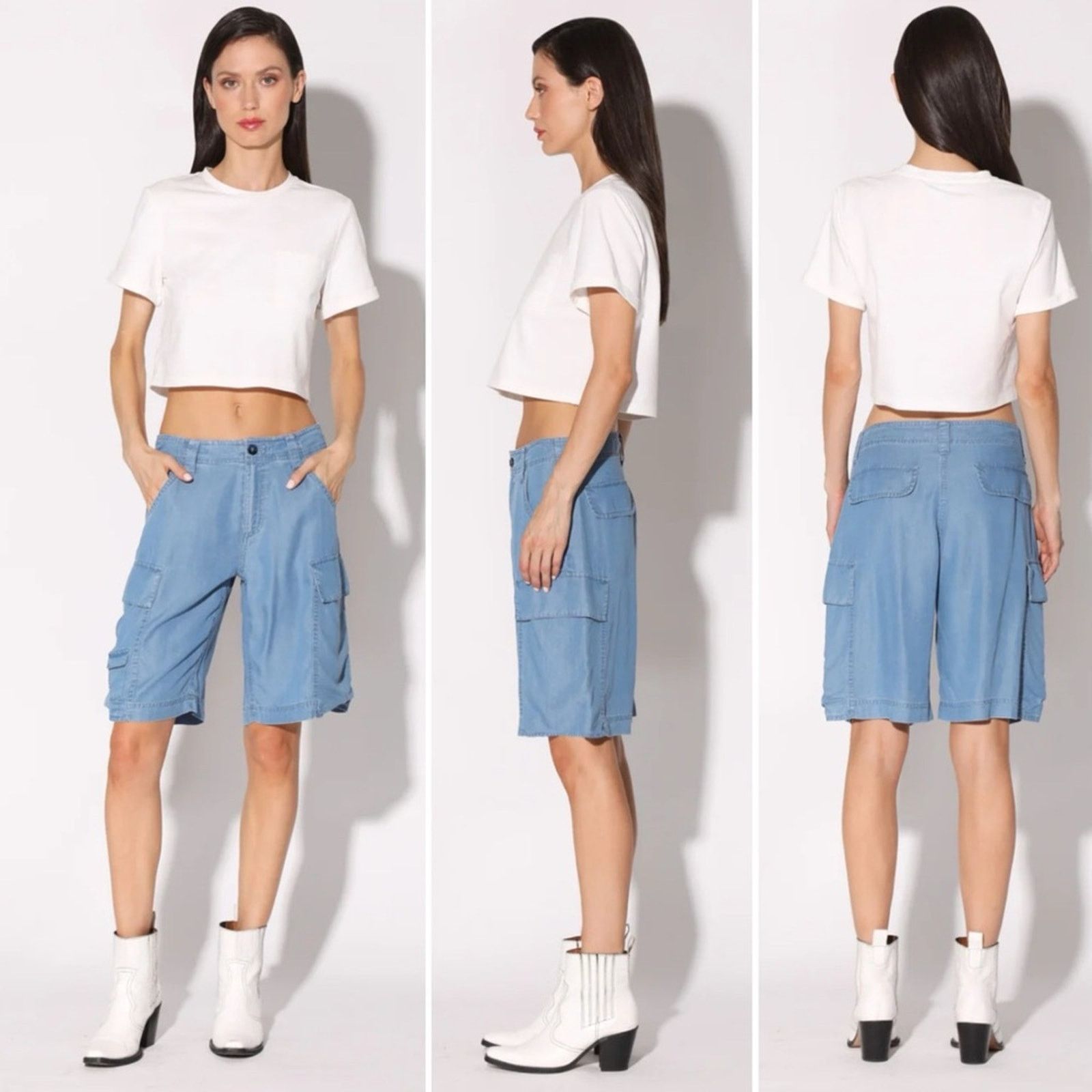 Barker NEW WALTER BAKER $168 Theo Womens Cargo Shorts Chambray 2 Size 26" / US 2 / IT 38 - 4 Thumbnail