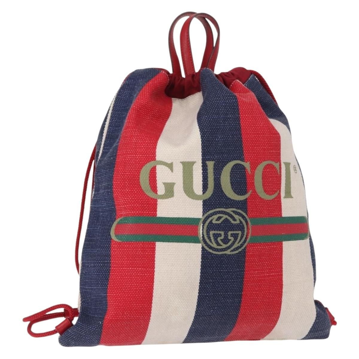 Gucci Gucci Logo Drawstring Backpack Striped Canvas Size ONE SIZE - 1 Thumbnail