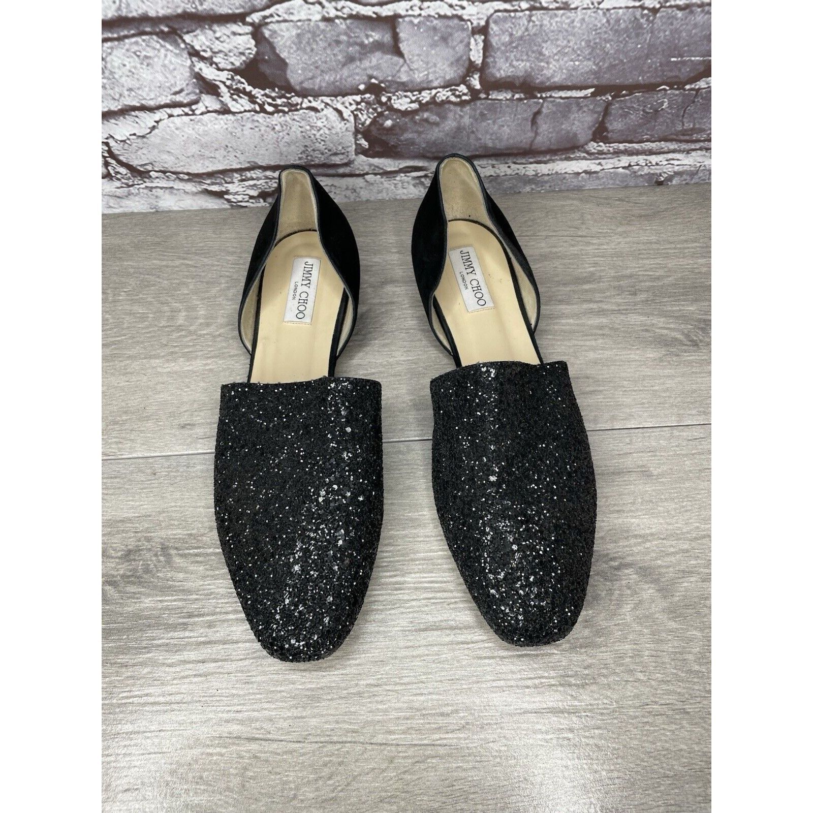 Jimmy Choo Jimmy Choo London Black Suede Leather Sparkle D’ Orsay Flats Size US 11 / IT 41 - 18 Thumbnail