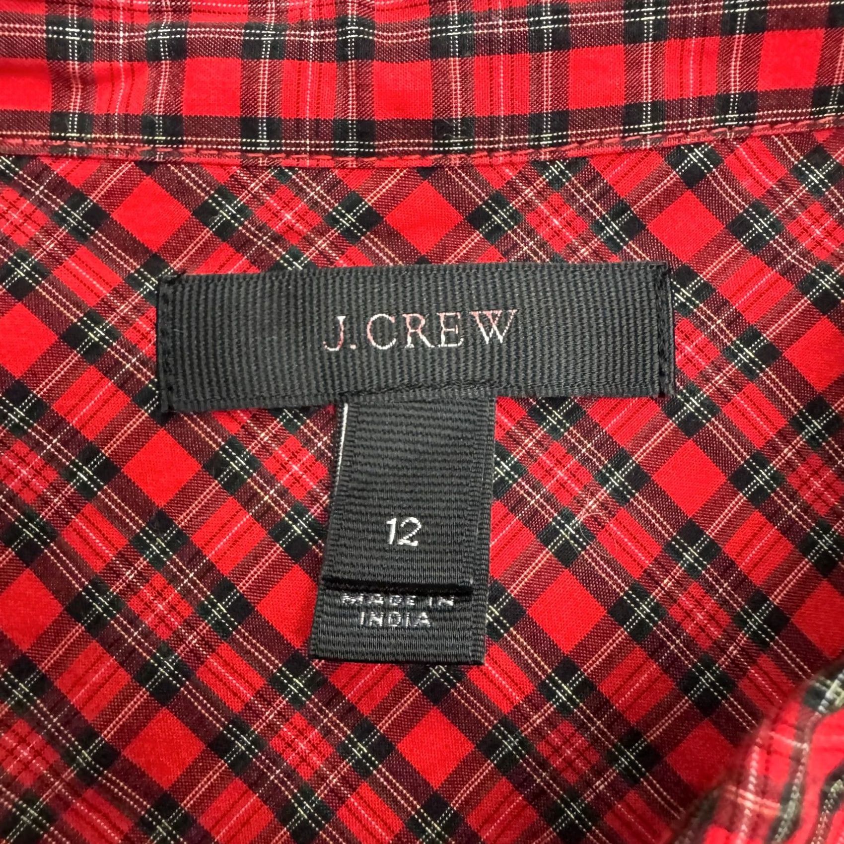 J.Crew J.Crew Button-Up Shirt Womens 12 Red Plaid Beaded Embroidered Tartan Cotton Long Sleeve Size XL / US 12-14 / IT 48-50 - 6 Thumbnail