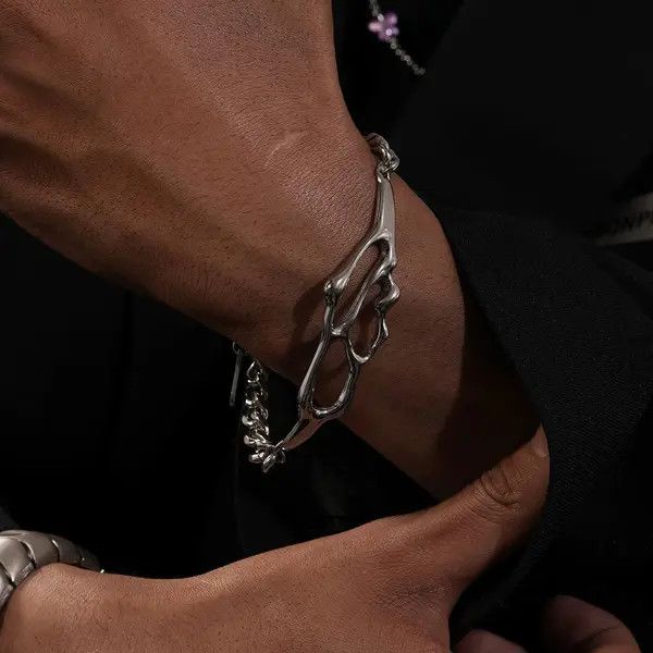 Jewelry Silver Abstract Link Chain Bracelet, Modern Men's Jewelry Size ONE SIZE - 6 Thumbnail