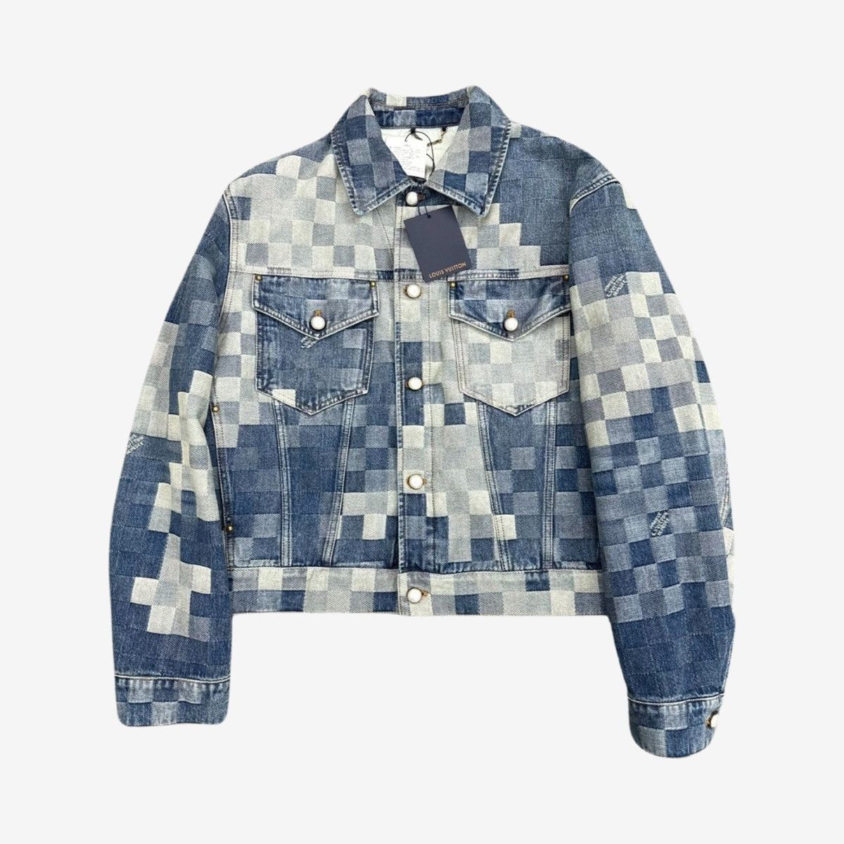 image of Louis Vuitton Ss24 Pixel Denim Jacket Sz.52 in Blue, Men's (Size Large)