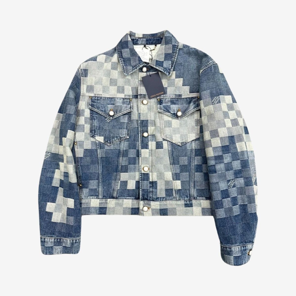 Pre-owned Louis Vuitton Ss24 Pixel Denim Jacket Sz.52 In Blue