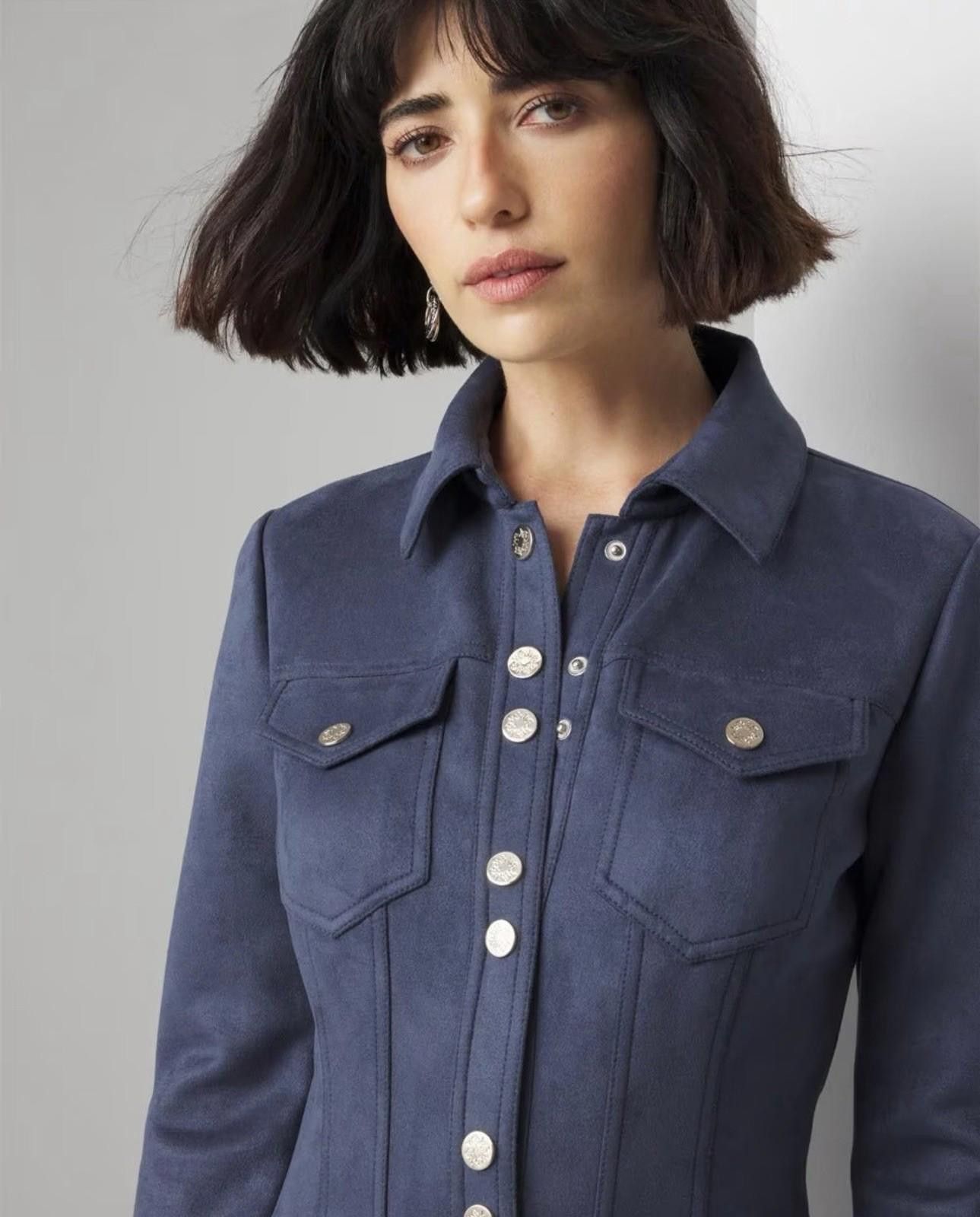 Other WHBM Long Sleeve Fx Suede Shacket Dress Blue Size 4 Sold Out Size S / US 4 / IT 40 - 5 Thumbnail