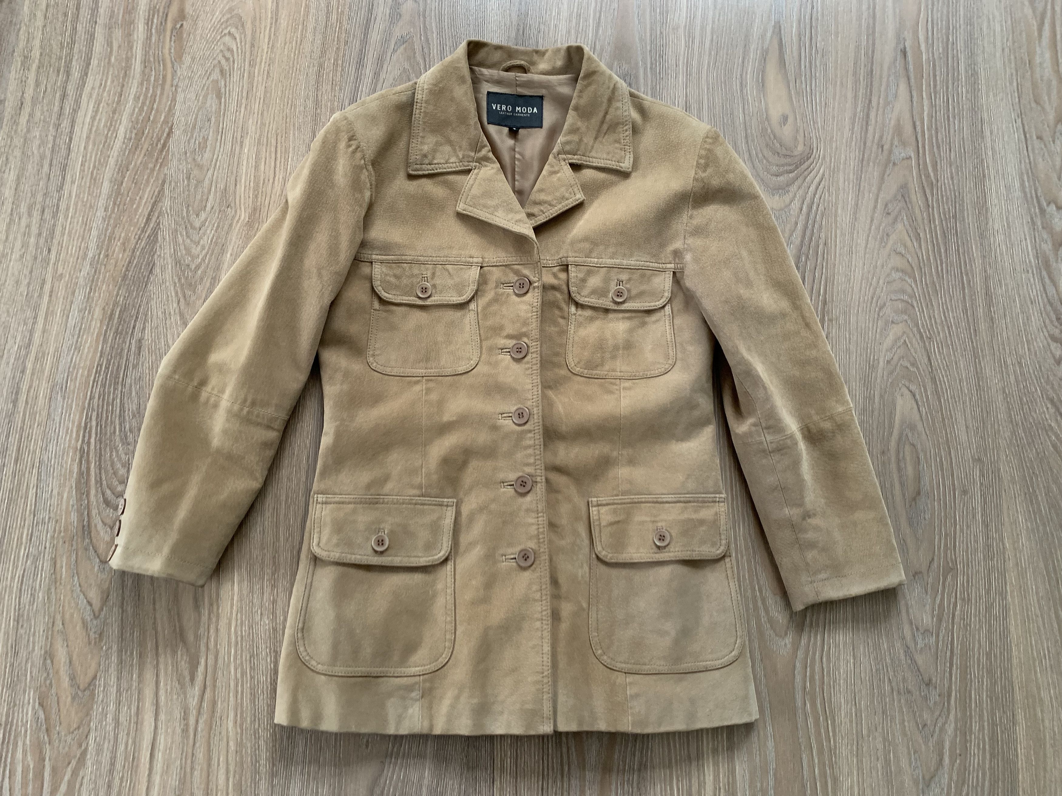 Other Womens Beige Vero Moda Suede Leather Coat Jacket Size S / US 4 / IT 40 - 2 Thumbnail
