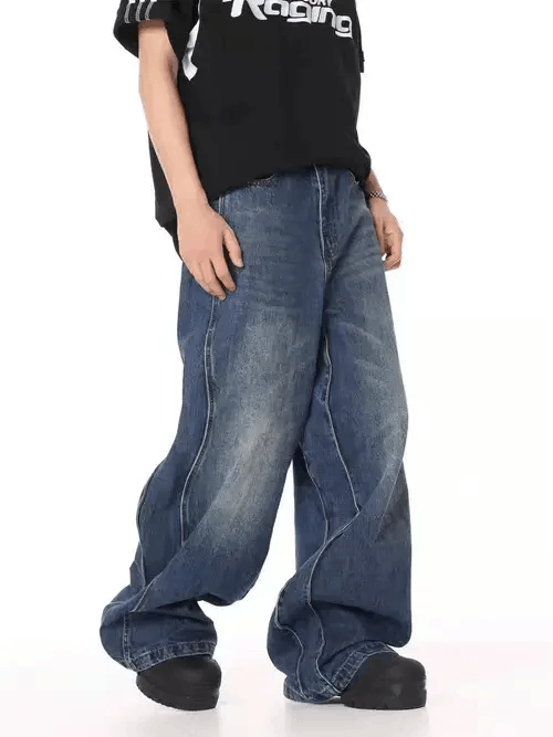 Japanese Brand × Jean Vintage wave wash baggy jeans Size US 34 / EU 50 - 3 Thumbnail