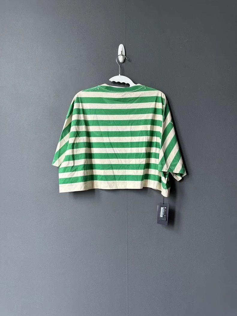 Prada Prada Green and White Striped Short Sleeve Top-2506 Size L / US 10 / IT 46 - 2 Thumbnail