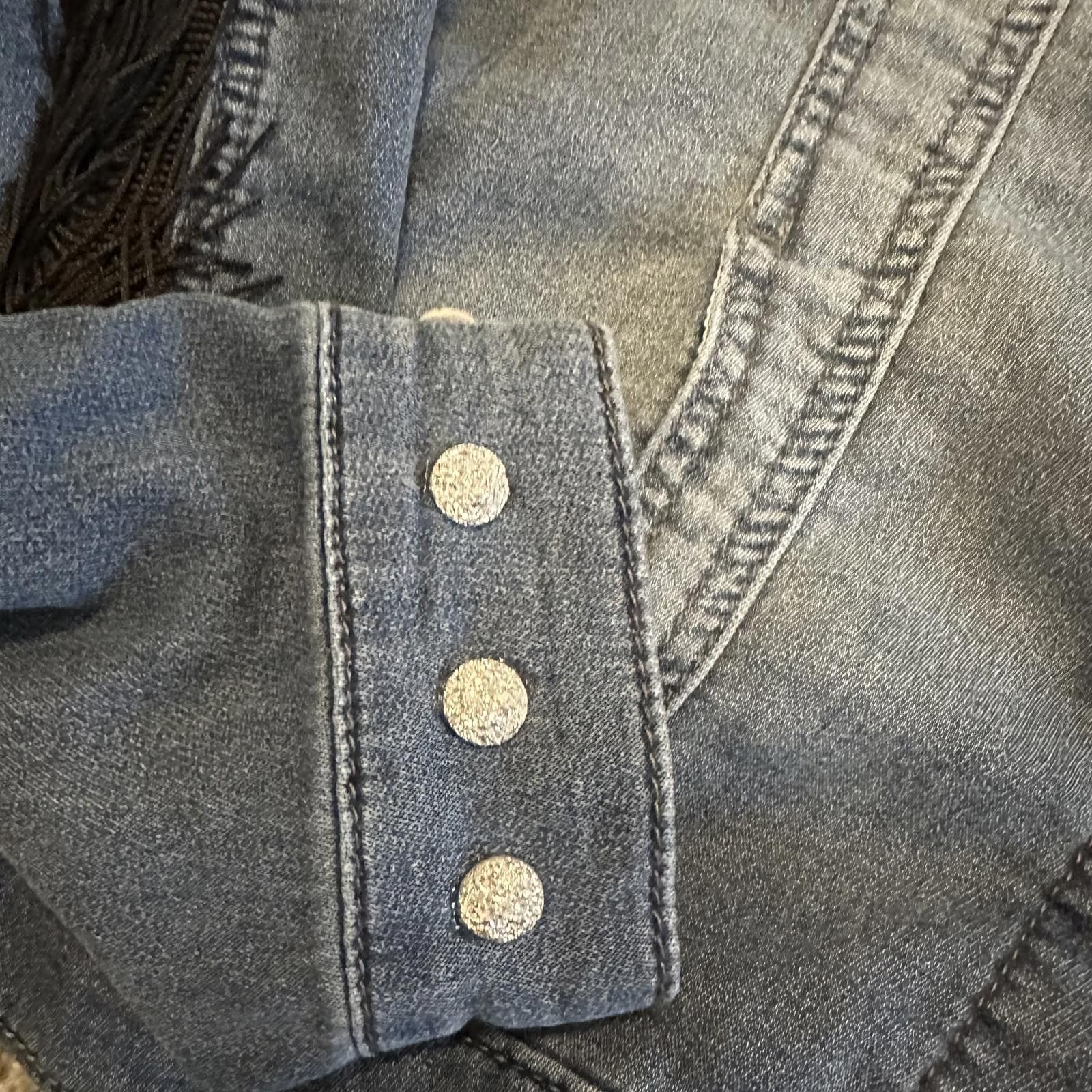Designer Stylish Denim Jacket with Fringe Accents Size L / US 10 / IT 46 - 3 Thumbnail