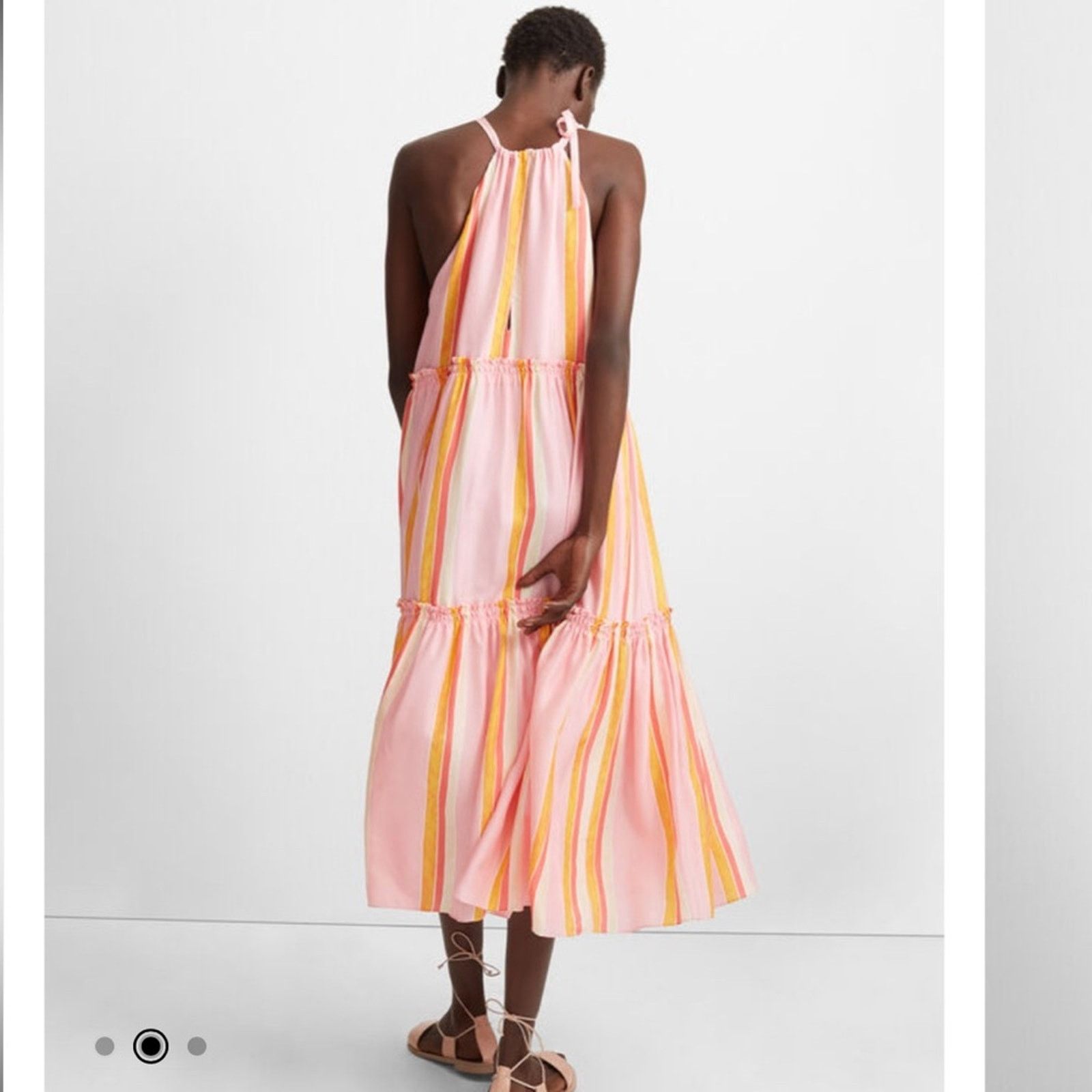 Club Monaco Club Monaco Amirra Silk Pink Multi Stripe Tiered Midi Dress Size M / US 6-8 / IT 42-44 - 2 Thumbnail