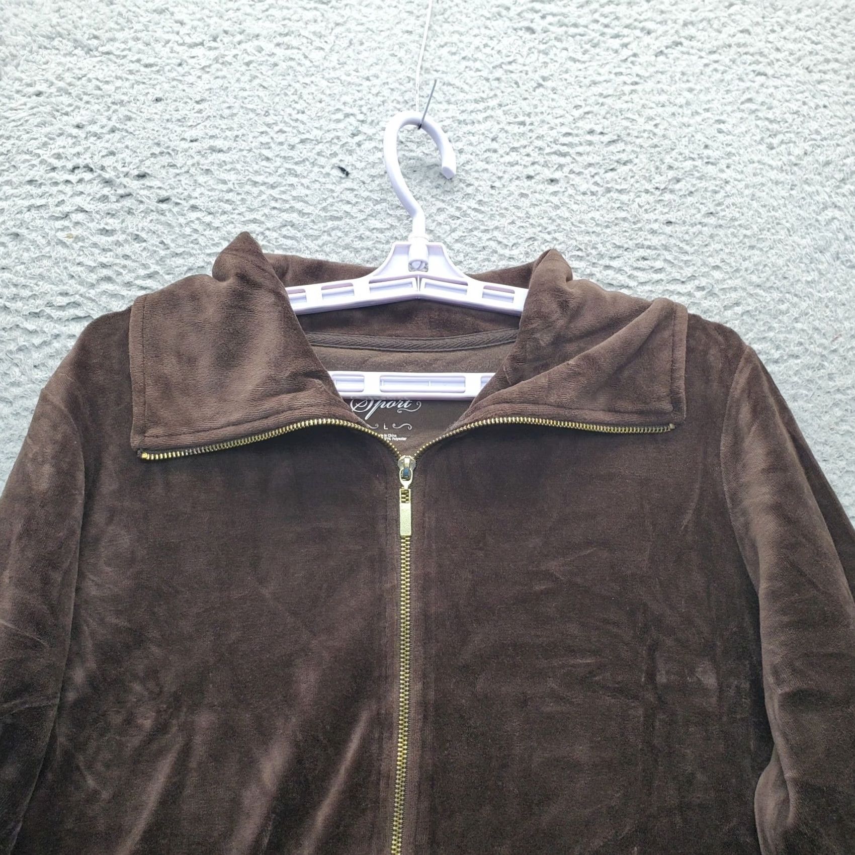 Vintage Style&co. Sport Track Jacket Womens L Brown Pockets Mock Neck Full Zip Jacket Size L / US 10 / IT 46 - 7 Thumbnail