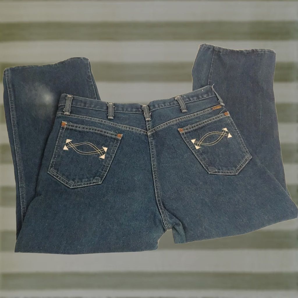 Vintage VINTAGE Mr Leggs Jeans Western Style 36x27 Denim Cotton 5-Pocket Regular Jeans Mens Boys for Adults Wearing Western Theme 1970s Dark Wash Size US 36 / EU 52 - 1 Thumbnail