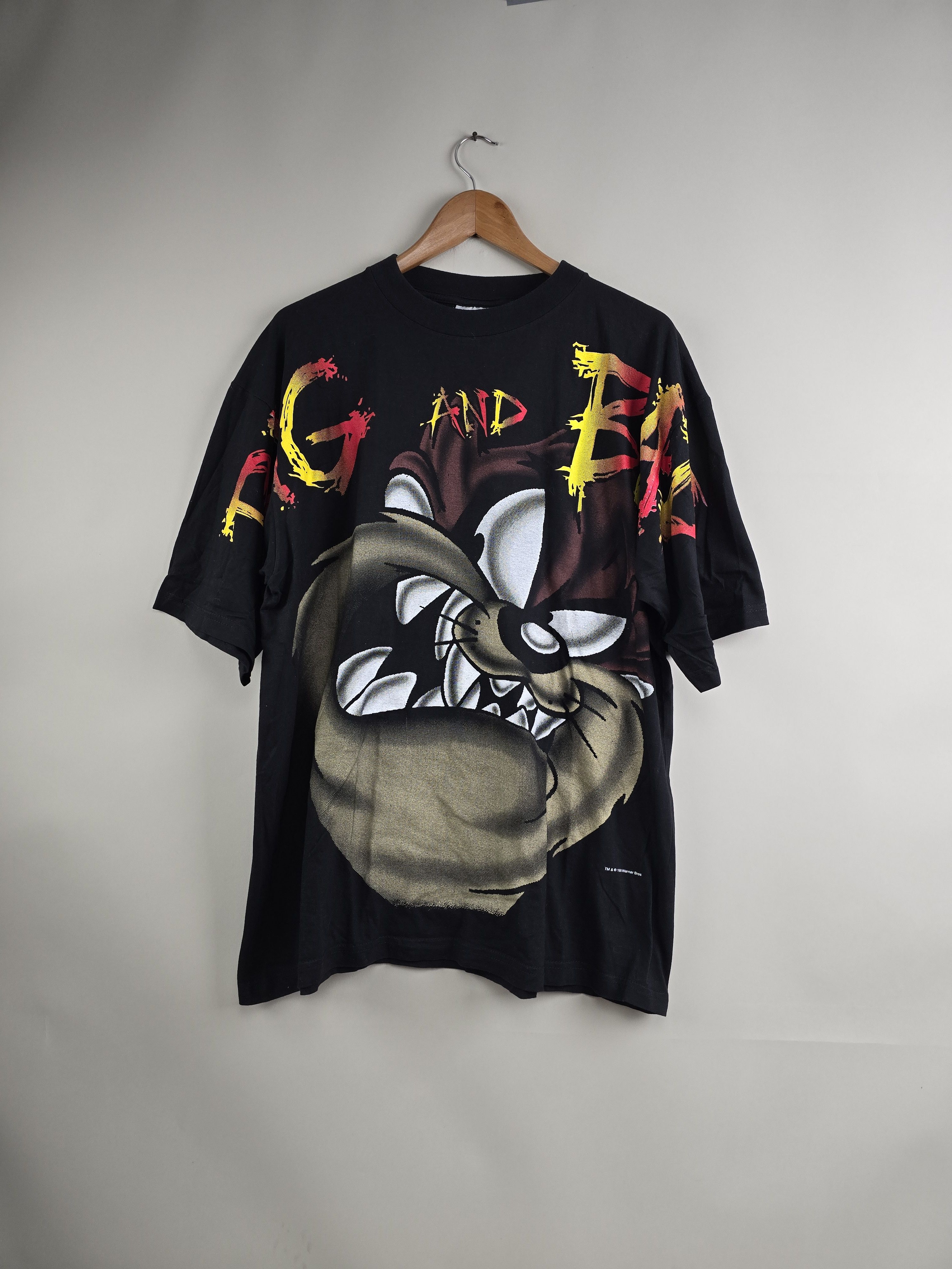 image of Anima x Vintage 1996 Looney Tunes Taz Big And Bad All Over Print XL 23" 30" in Black, Men's