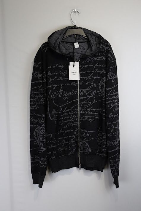 image of Berluti O1Rshd1 Scritto Zip Up Hoodie In Noir, Men's (Size Large)