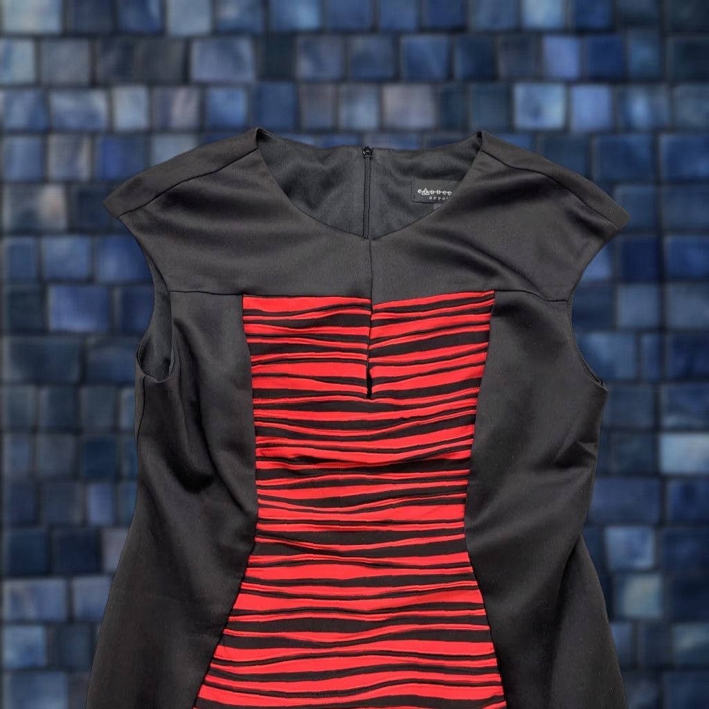 Vintage Connected Women’s Black Red Striped Sheath Sleeveless Polyester Dress Size 12 Size XL / US 12-14 / IT 48-50 - 1 Thumbnail