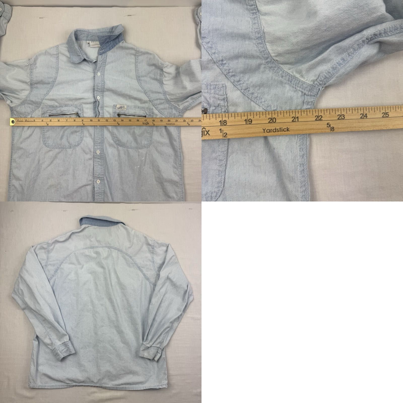 Guess VINTAGE Guess Button Up Shirt Adult Medium Blue 1980s 90s Collared Pockets Zip Casual Mens Shirt Size US M / EU 48-50 / 2 - 10 Thumbnail