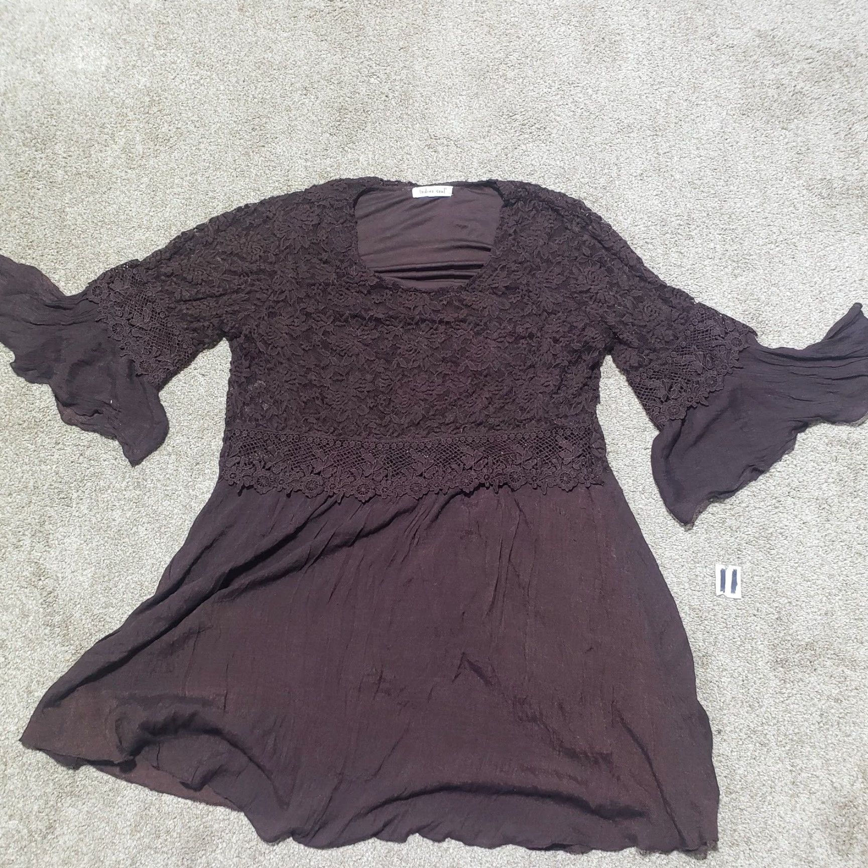 Vintage Indigo Shirt Bohemian Tunic Top Lace Half Sleeve Women L Brown Indigo Shirt Boho Lace Tunic Top Size L / US 10 / IT 46 - 2 Thumbnail