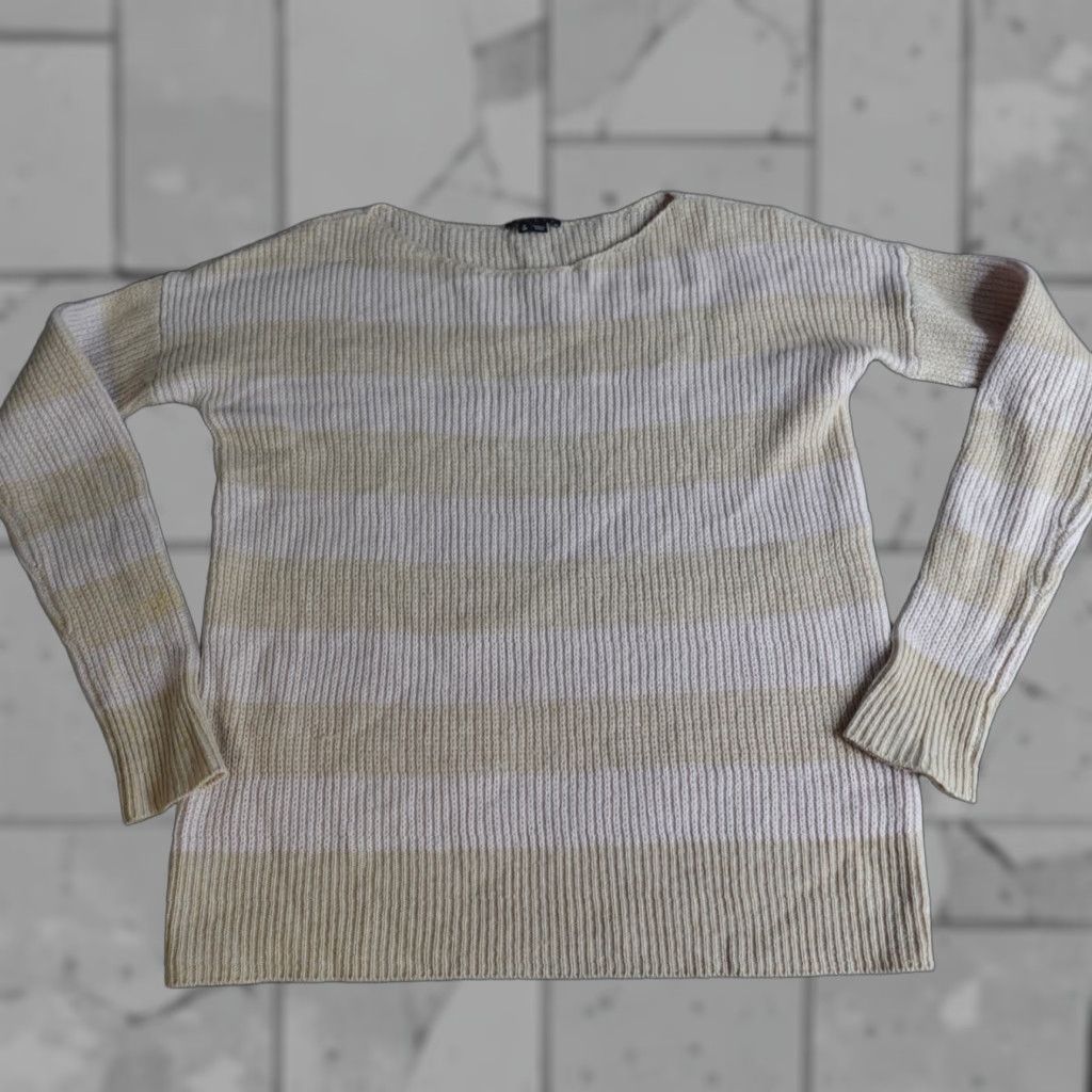 Theory Theory Womens Sweater S Beige Striped 100% Cashmere Pullover Knit Casual Winter Womens Size S / US 4 / IT 40 - 1 Thumbnail