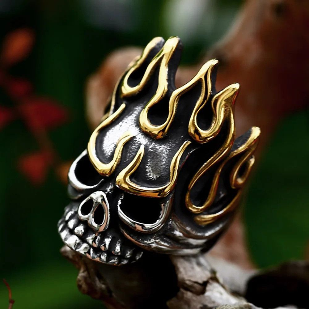 Vintage Flame Skull Ring Size ONE SIZE - 3 Thumbnail