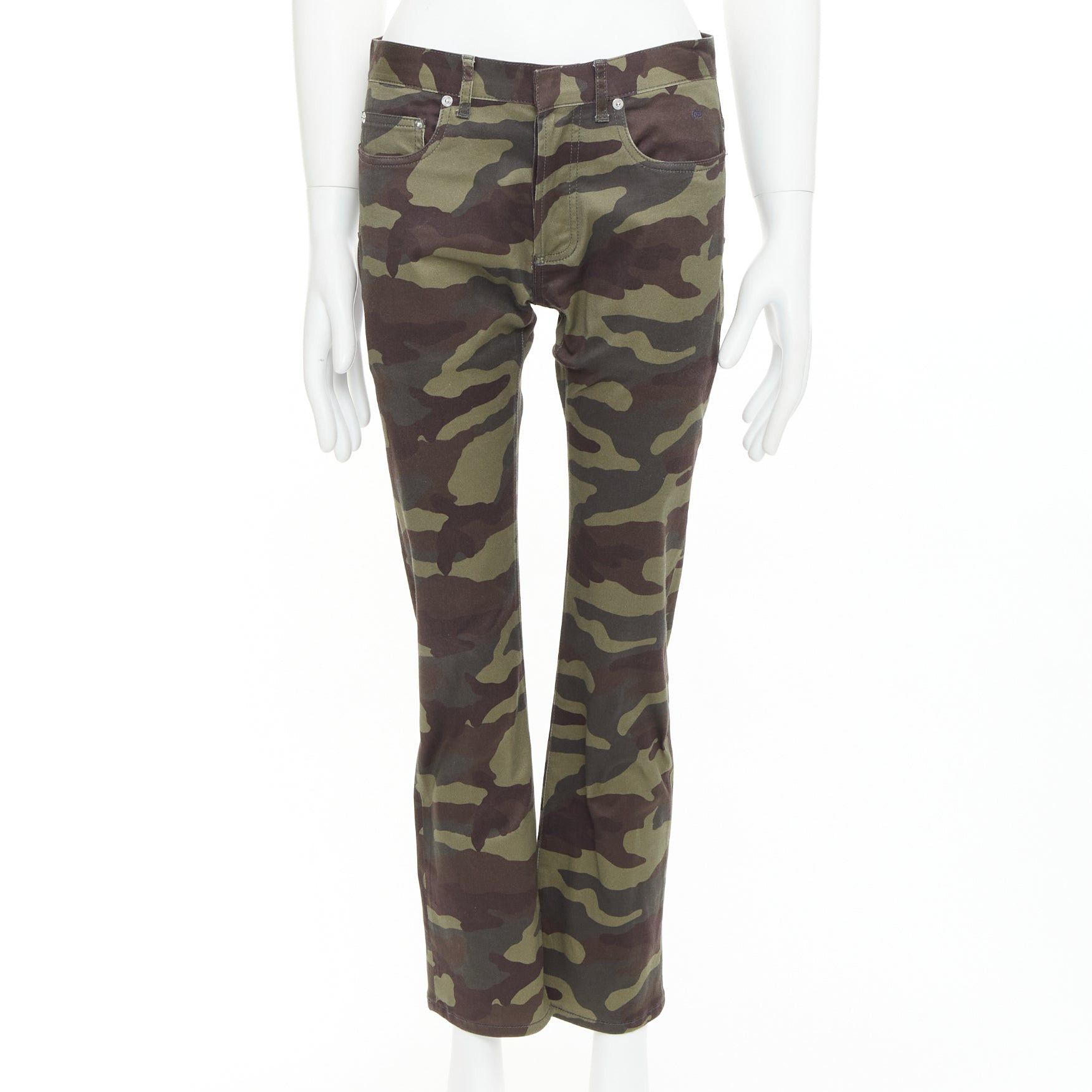 DIOR HOMME green Army Camouflage skinny denim cropped jeans 30