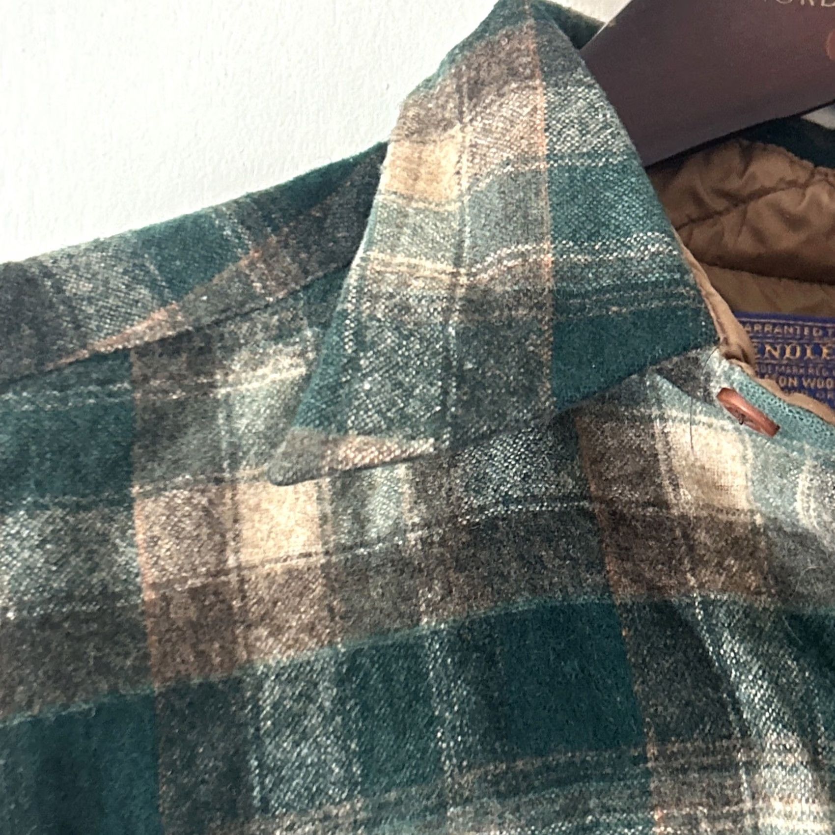 Pendleton VINTAGE Pendleton Shirt Men L Large Lined Collar Green Brown Tan No Moth Holes Size US L / EU 52-54 / 3 - 6 Thumbnail