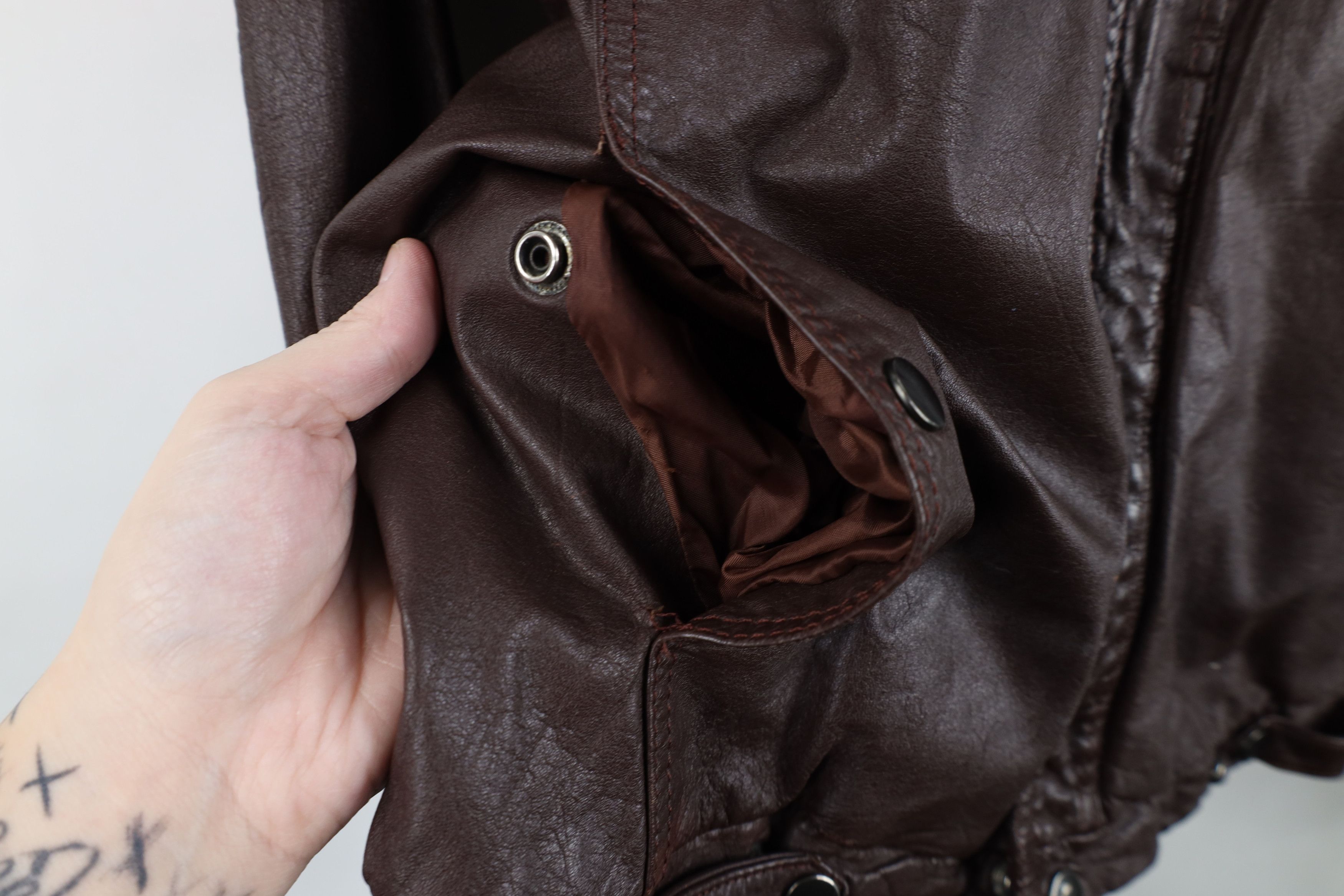 Vintage Vintage 70s Streetwear Hooded Leather Bomber Jacket Brown Size M / US 6-8 / IT 42-44 - 7 Thumbnail