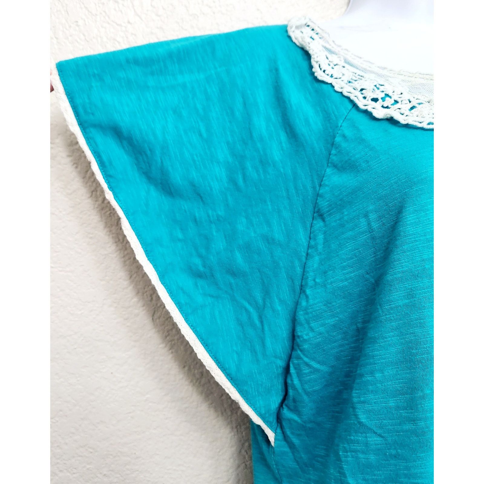 Other Fresh Teal Blue Short Flutter Sleeve Lace Bodice Top Medium Size M / US 6-8 / IT 42-44 - 3 Thumbnail