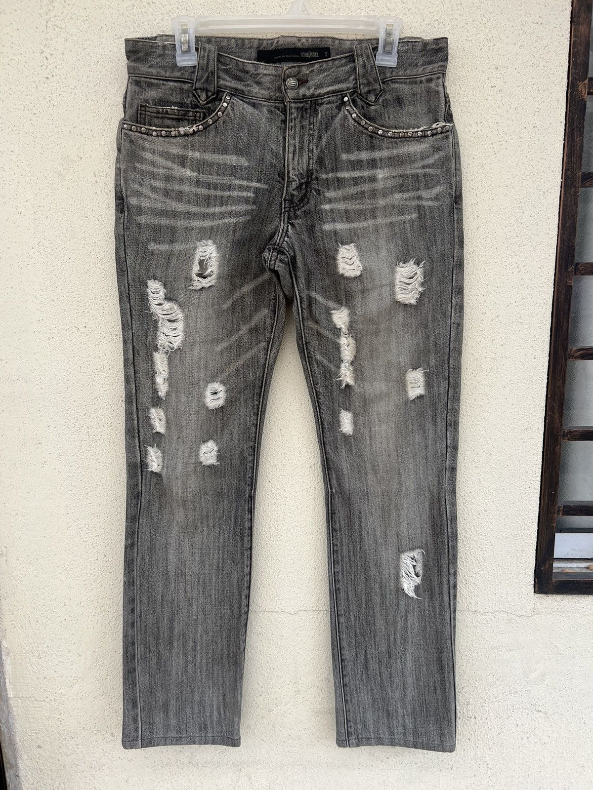 Schlussel Vintage Schlussel Japan Ripped Distressed Denim Grey Jeans Size US 31 - 6 Thumbnail