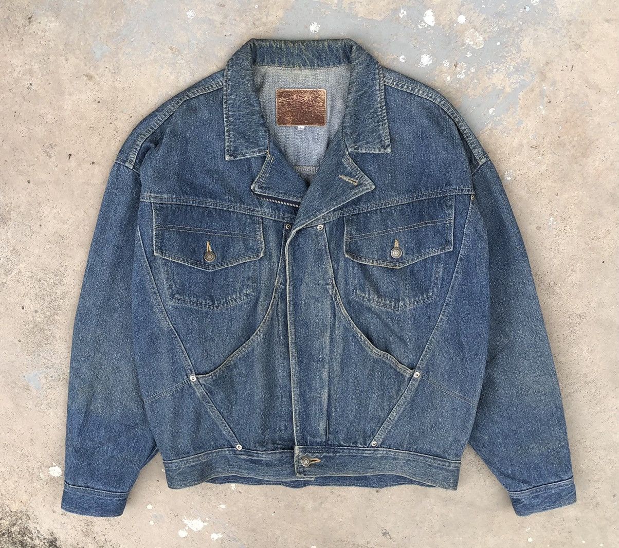 Vintage Vintage 1980s Denim Bomber Buckle Jacket Pockets Size US L / EU 52-54 / 3 - 1 Thumbnail