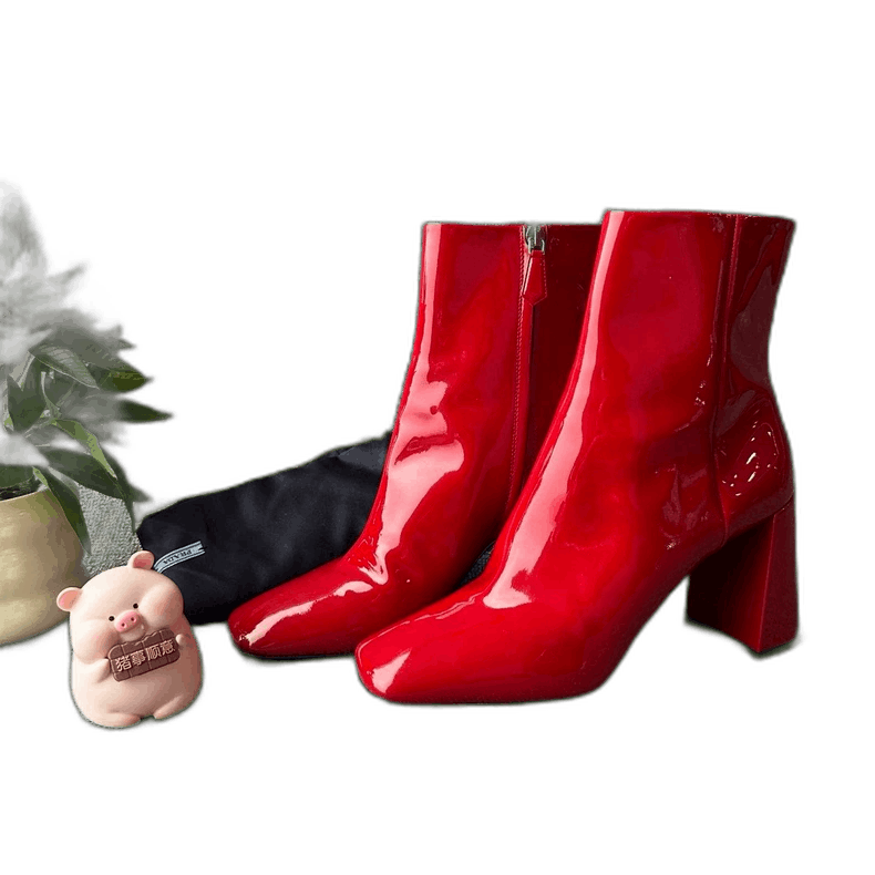 Prada Red Patent Leather Heeled Ankle Boots -2505 Size US 8 / IT 38 - 1 Thumbnail