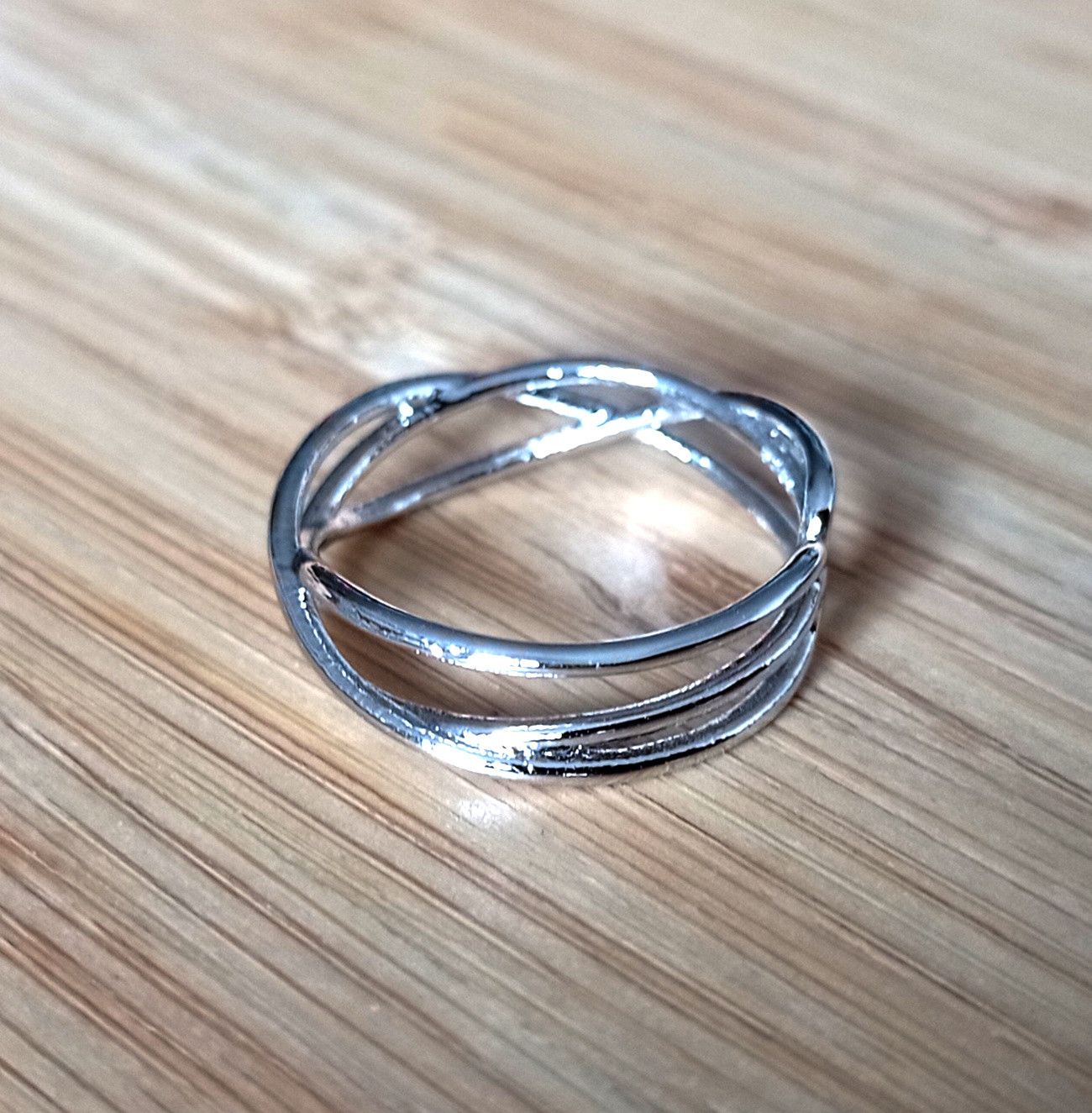 Designer × Vintage Punk Goth Shine Asymmetric Stripes Cross Silver Ring Unique Size ONE SIZE - 2 Thumbnail