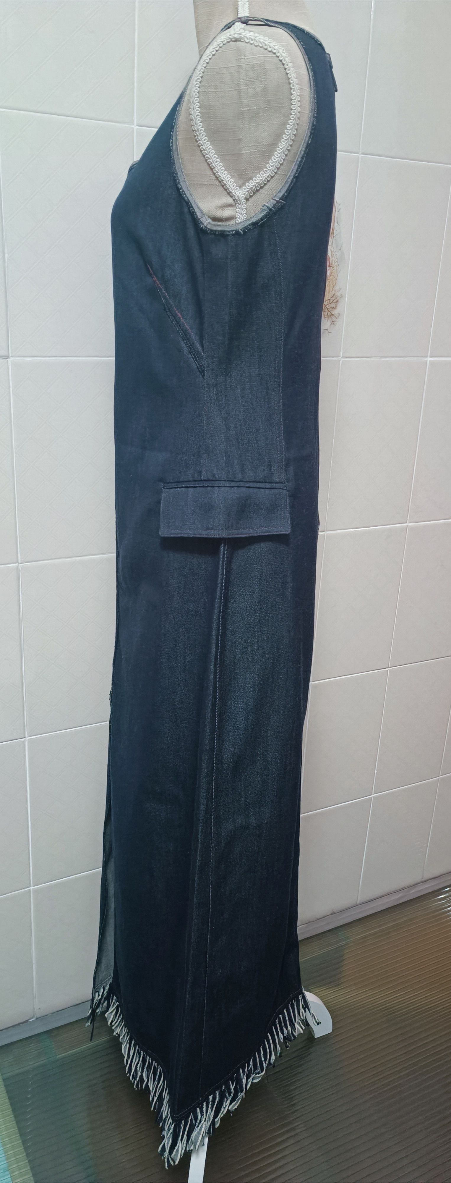 Jean Paul Gaultier Fall 1992- GaultierJeans - Fringed denim long dress Size L / US 10 / IT 46 - 2 Thumbnail