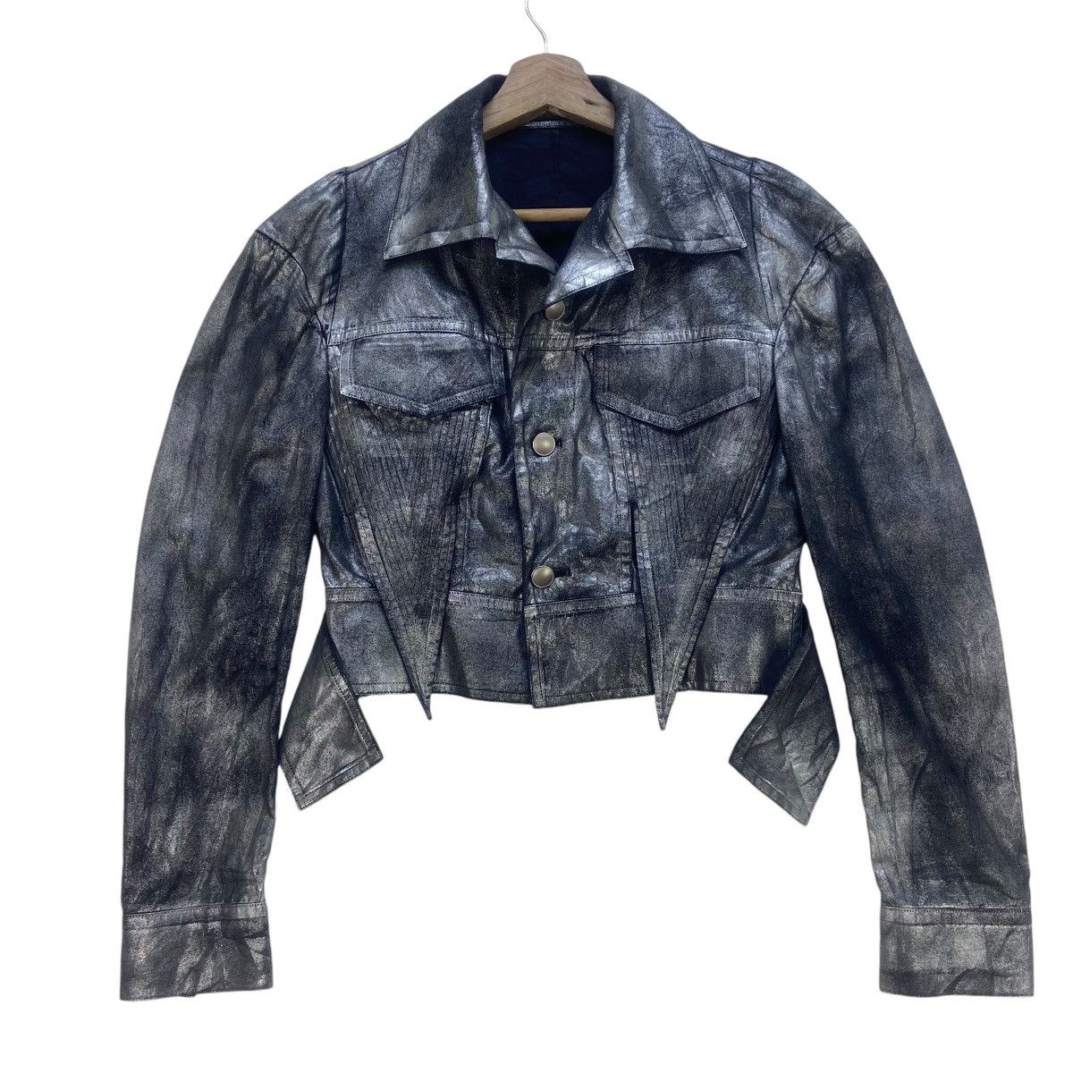 Designer × Yohji Yamamoto 🔥Yohji Yamamoto Silver Metallic Foil Cropped Jacket Size S / US 4 / IT 40 - 3 Thumbnail