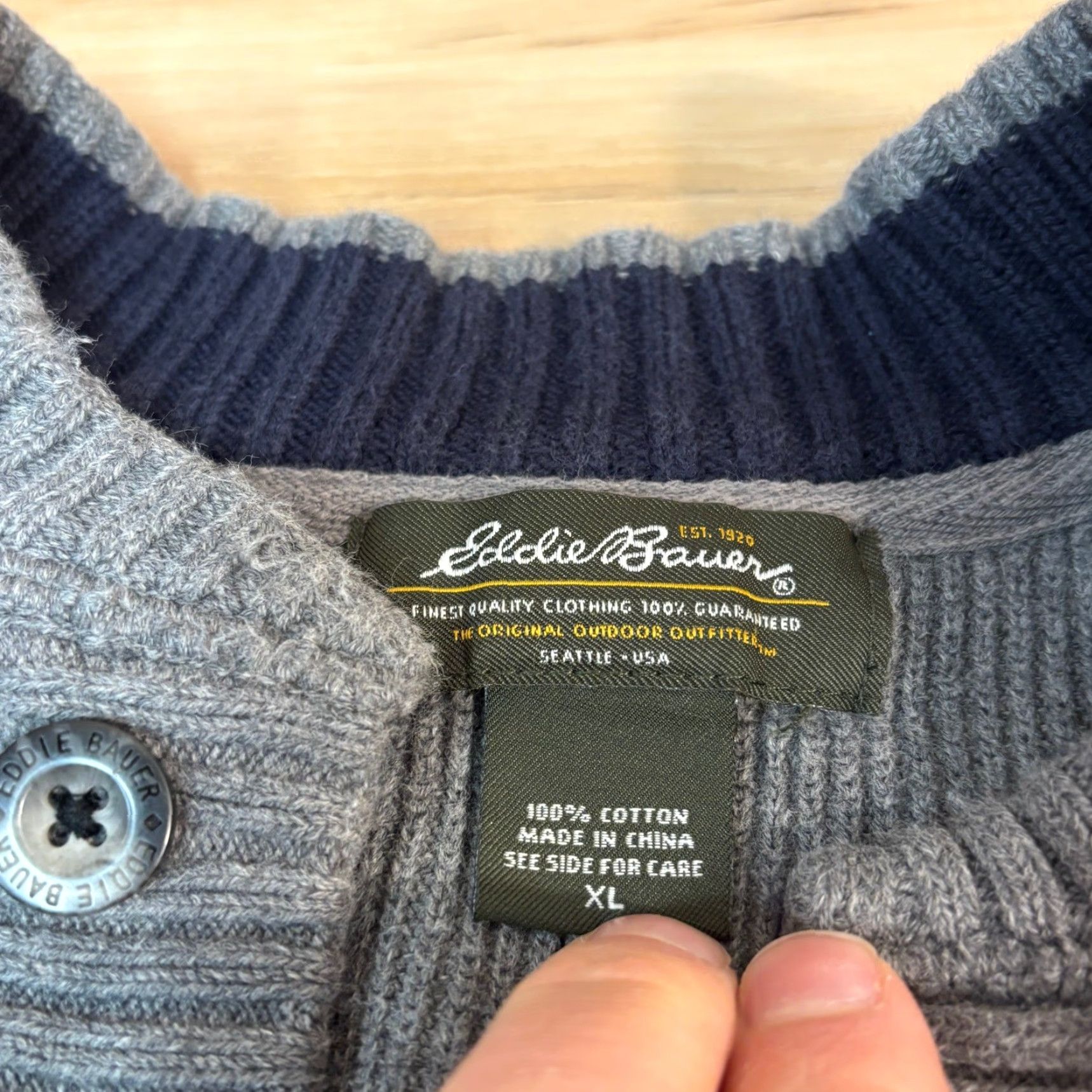 Eddie Bauer VINTAGE Eddie Bauer Sweater Mens XL Gray Ribbed Cotton Henley Y2K Size US XL / EU 56 / 4 - 5 Thumbnail