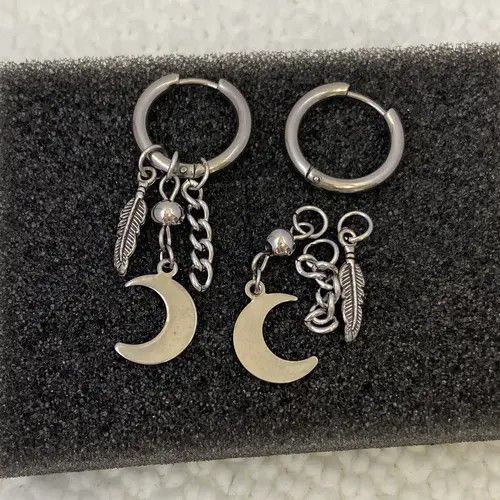 Designer × Jewelry 925 Silver Plated Moon Dangle Drop Earrings for Men Women Size ONE SIZE - 3 Thumbnail