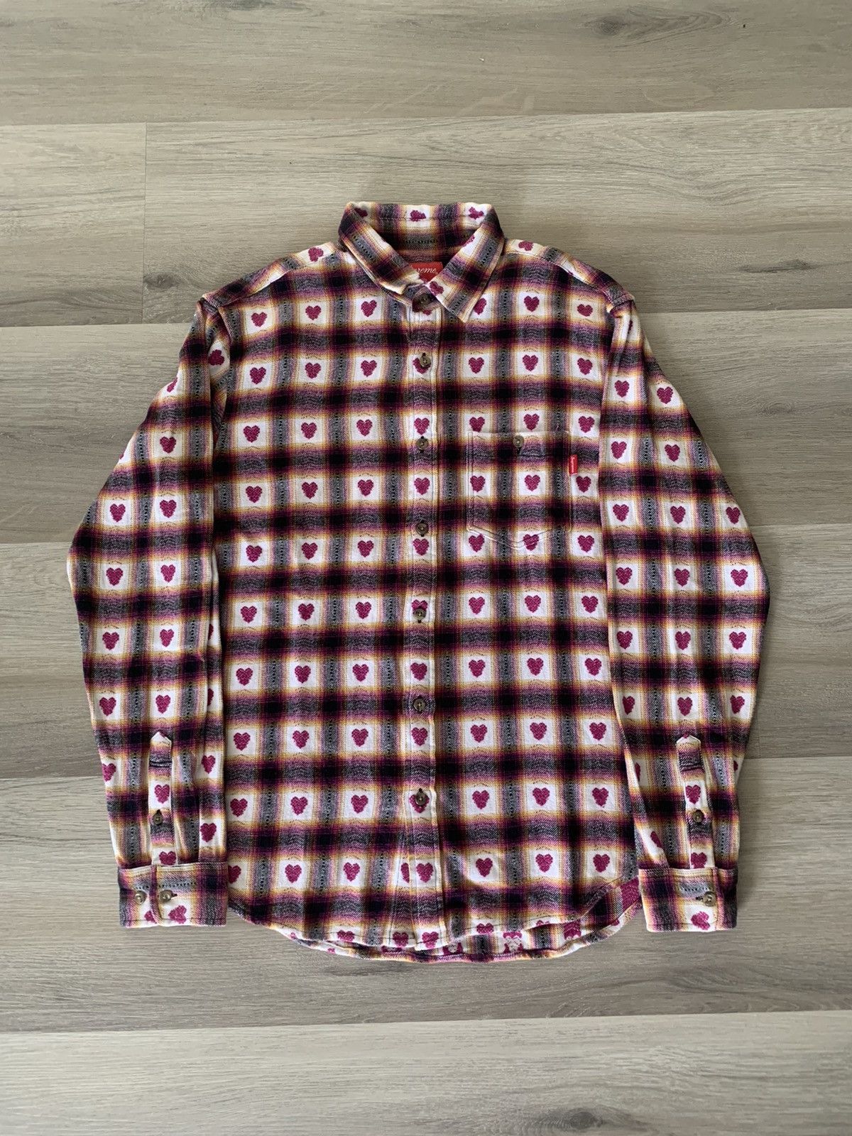 image of Supreme Hearts Plaid Button Up Flannel Ss16 in Red, Men's (Size Small)