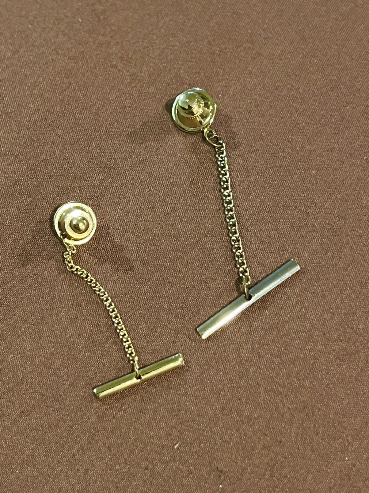 Other 80s Gold-Tone Collar Bar Pins w/ Chain & T-Bar Anchor Size ONE SIZE - 3 Thumbnail