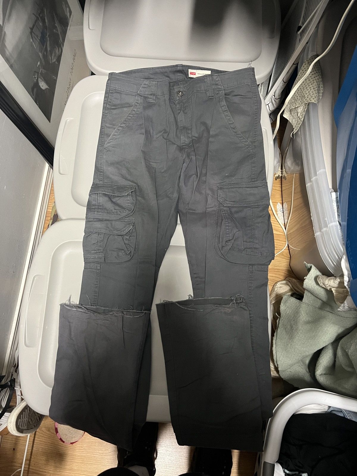 Japanese Brand Grey stacked cargo pants Size US 32 / EU 48 - 1 Thumbnail