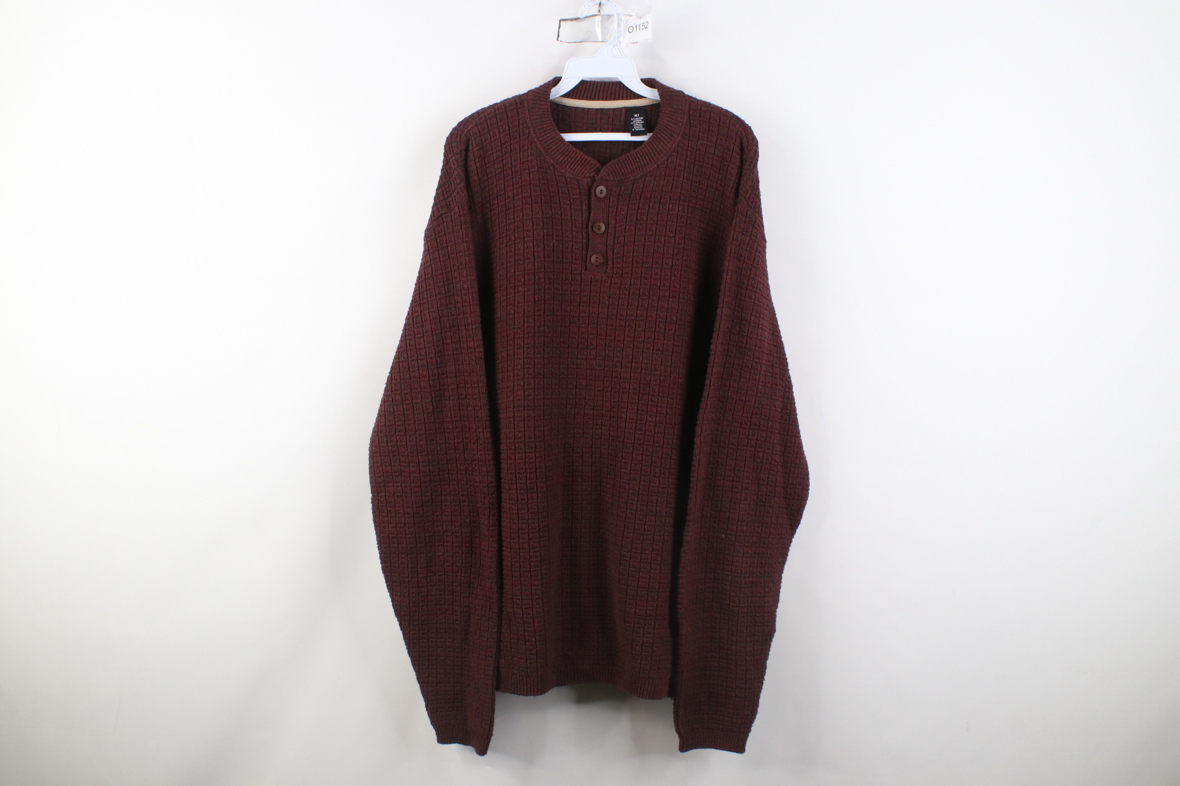 Vintage Vintage 90s Streetwear Checkered Knit Henley Sweater Red Size US XL / EU 56 / 4 - 1 Thumbnail