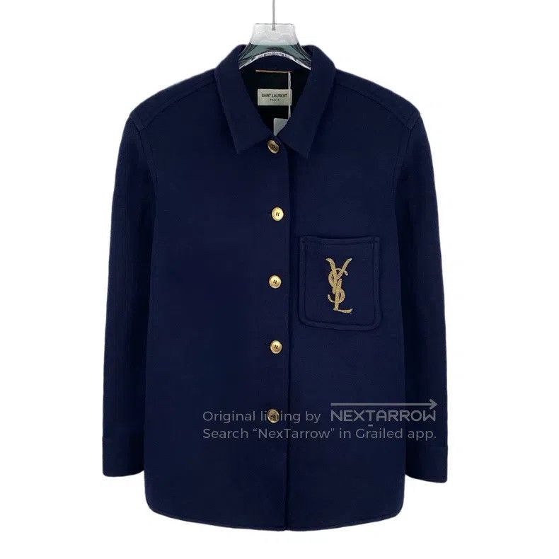Saint Laurent Paris Saint Laurent Paris Navy Blue Logo Embroidered Wool Lapel Size XS / US 0-2 / IT 36-38 - 1 Thumbnail