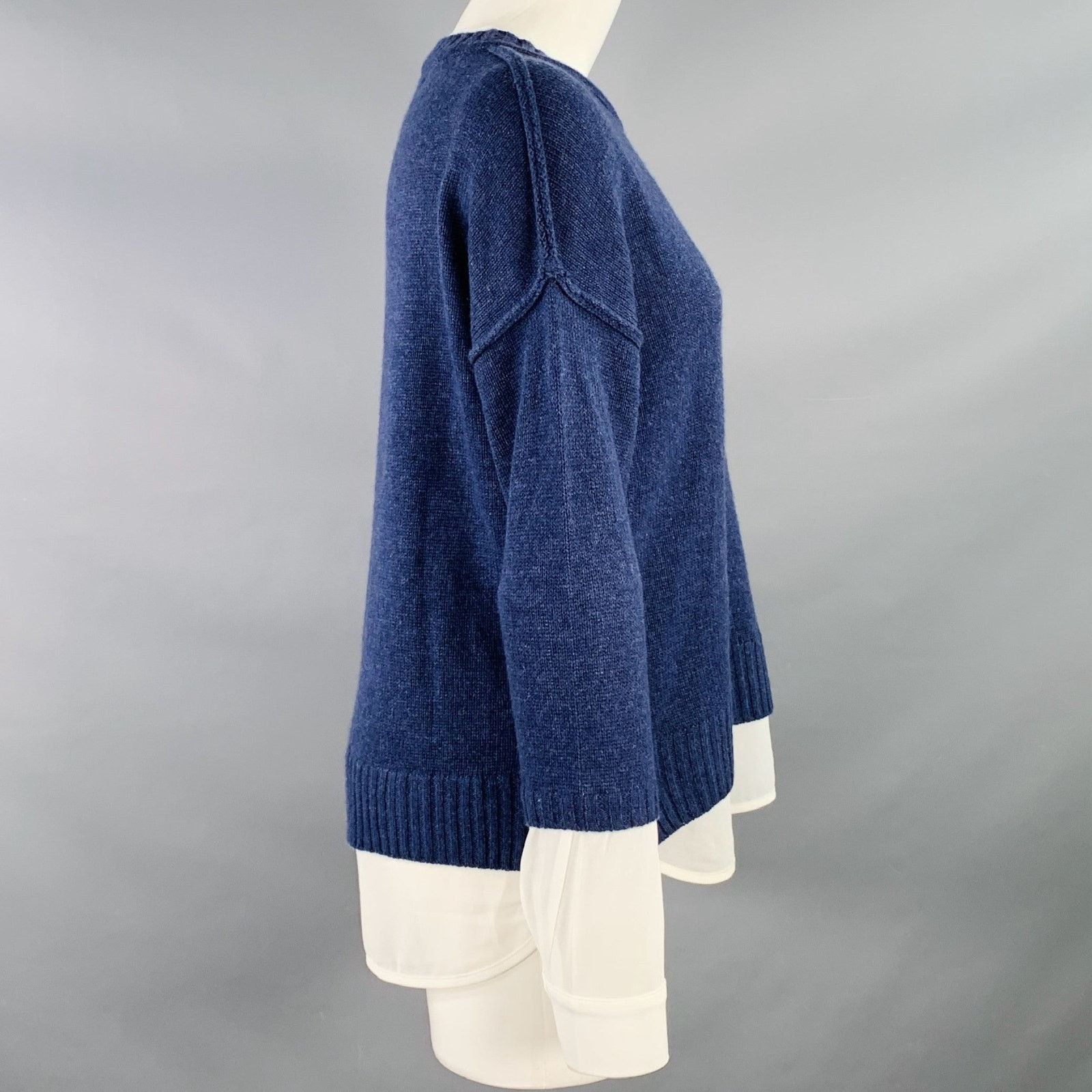 Brochu Walker Blue Cream Wool Cashmere Oversized Faux Layer Pullover Size S / US 4 / IT 40 - 2 Thumbnail