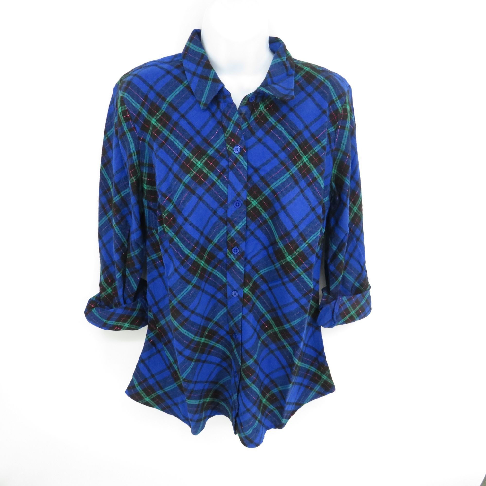 Other Kim Rogers Womens Plaid Button-Up Shirt Small Blue NWT $48 Size S / US 4 / IT 40 - 1 Thumbnail