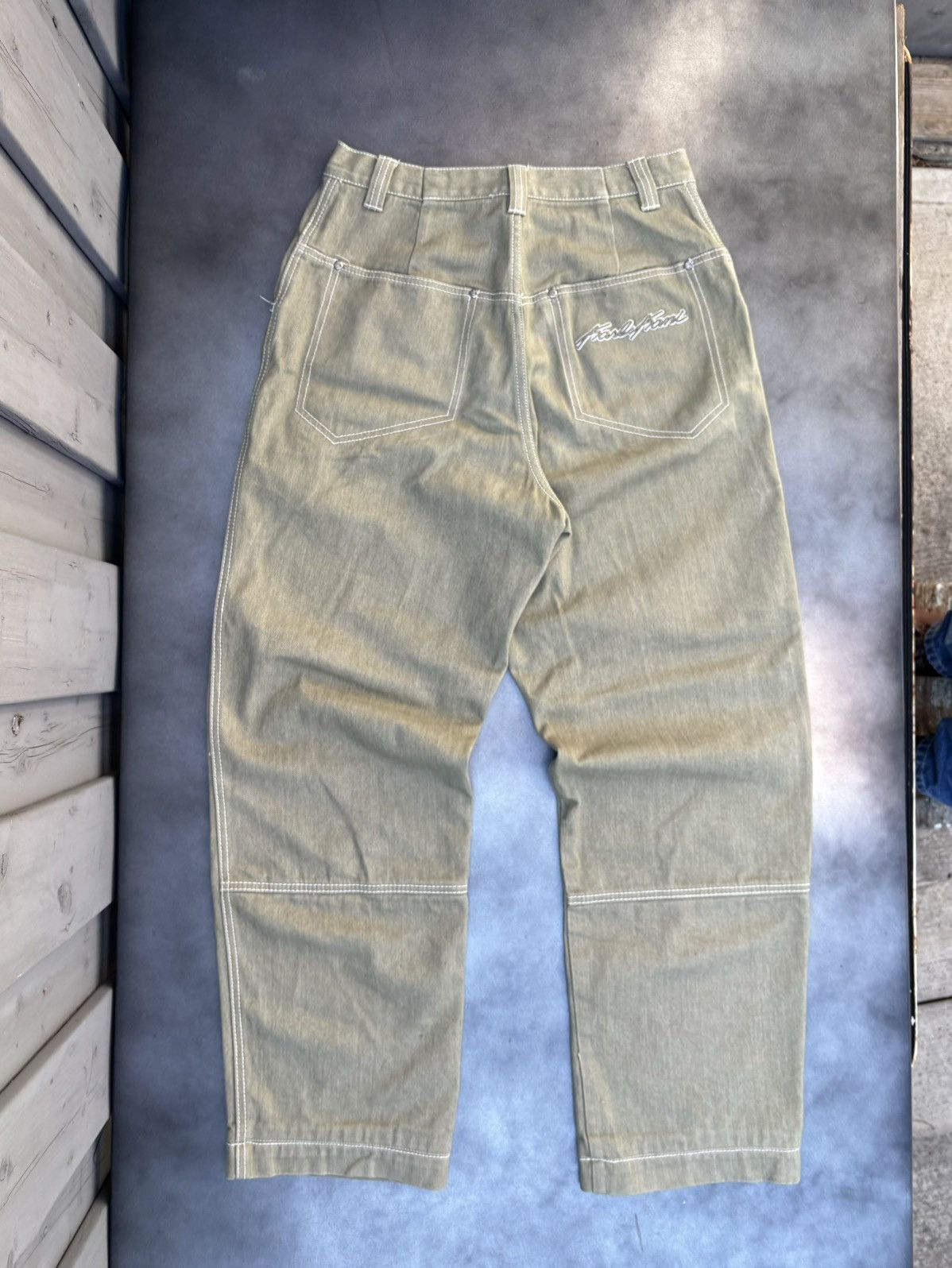 Karl Kani × Vintage 1990s Karl Kani Jeans Vintage Baggy Green Denim Tupac Rap 30 Size US 29 - 13 Thumbnail