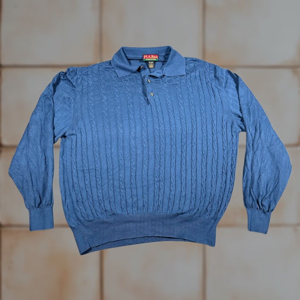 Jos. A. Bank VINTAGE Jos A Bank Polo Shirt Adult LARGE Blue Cable Knit Italy 90s Polo Mens Size US L / EU 52-54 / 3 - 1 Thumbnail