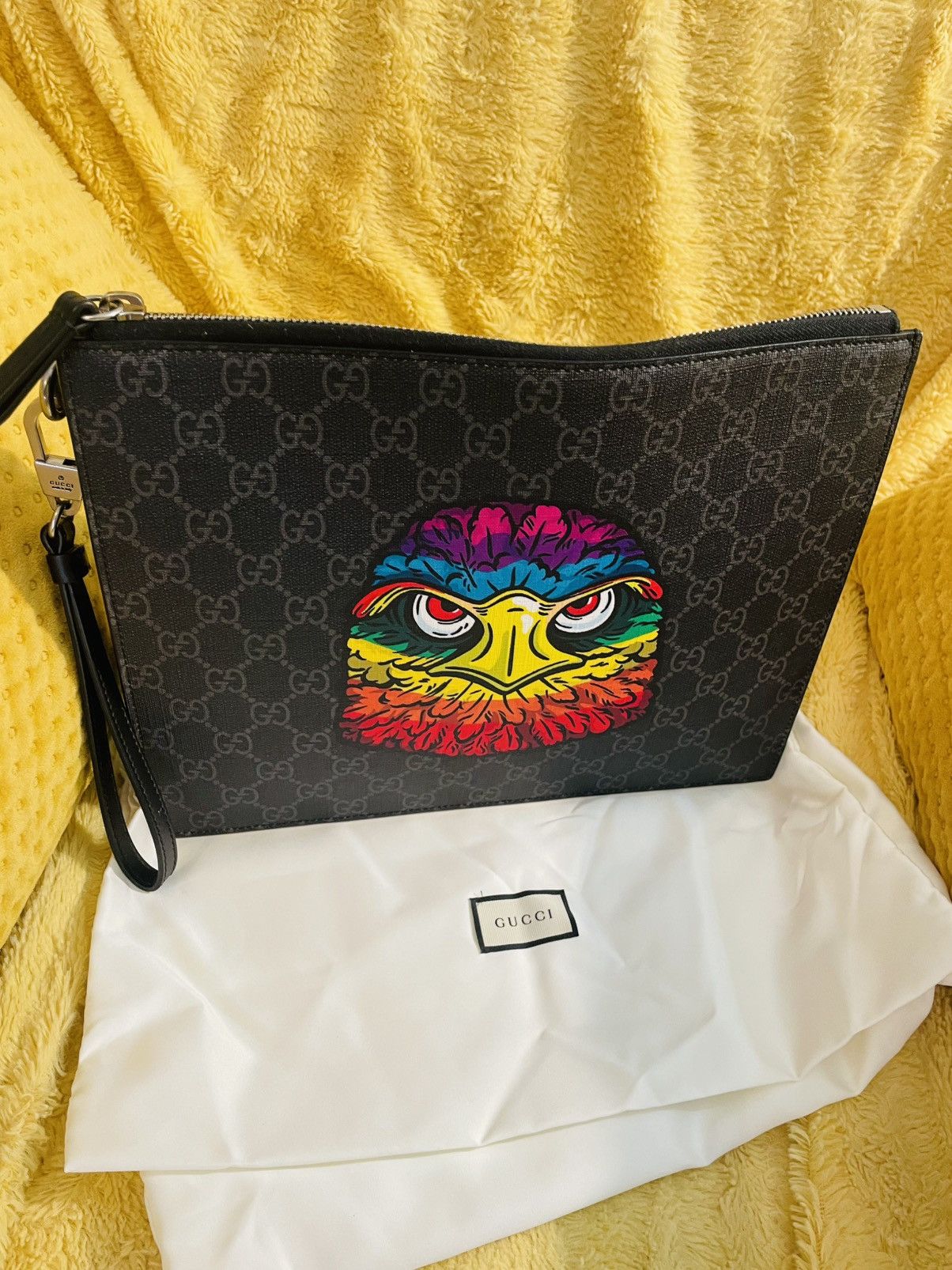 Gucci Gucci Black GG Supreme Pouch with Multicolor Eagle Motif Size ONE SIZE - 7 Thumbnail