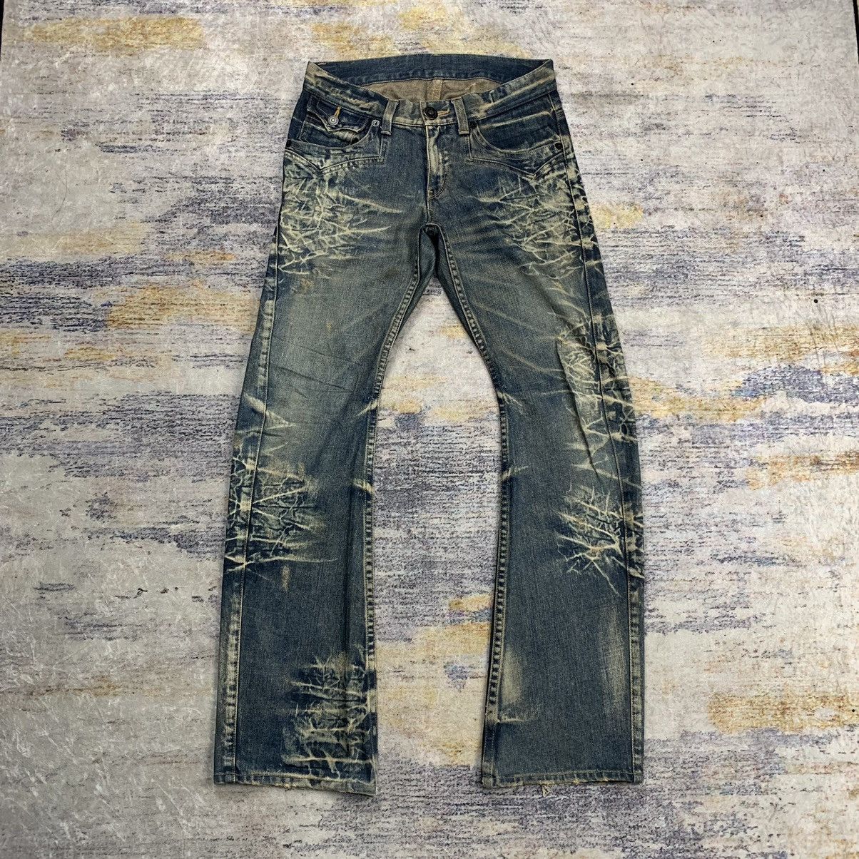 Japanese Brand Rattle trap mud wash flared distressed denim pants Size US 31 - 1 Thumbnail