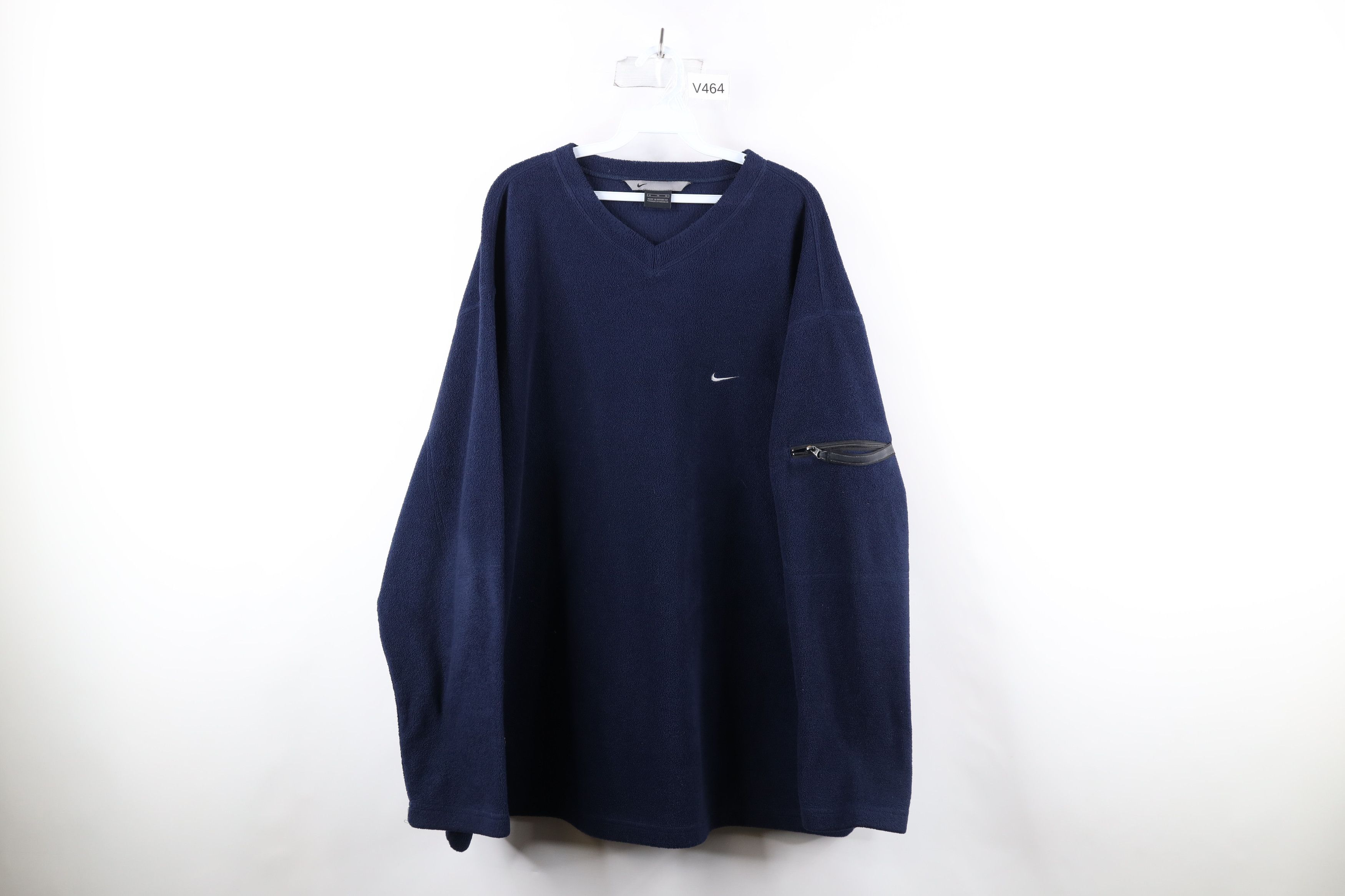 image of Nike Scott Mini Swoosh V-Neck Fleece Sweater Blue, Men's (Size Large)