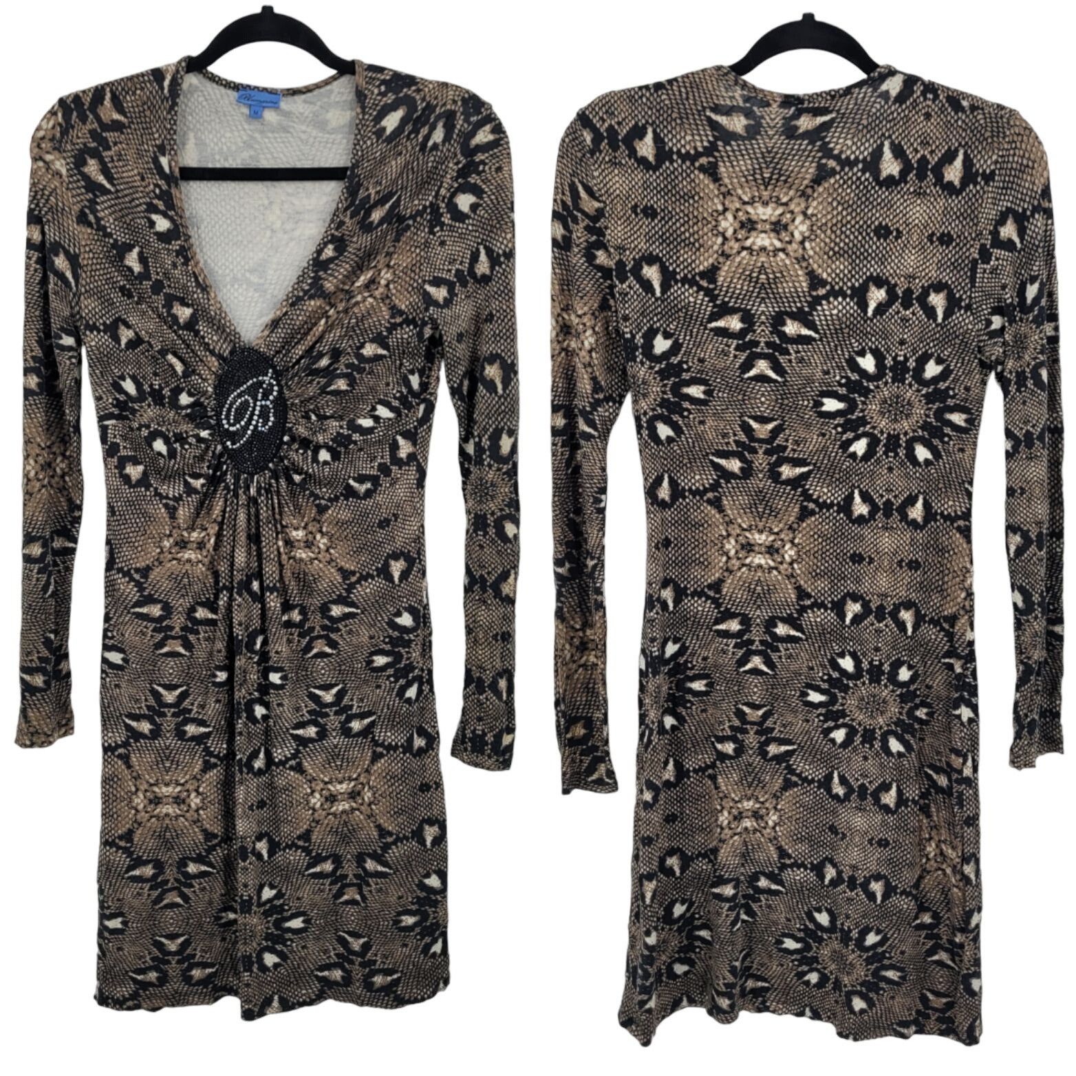image of Vintage 90's Bluemarine Bodycon Dress M Brown Snake Plunging V, Women's (Size Medium)